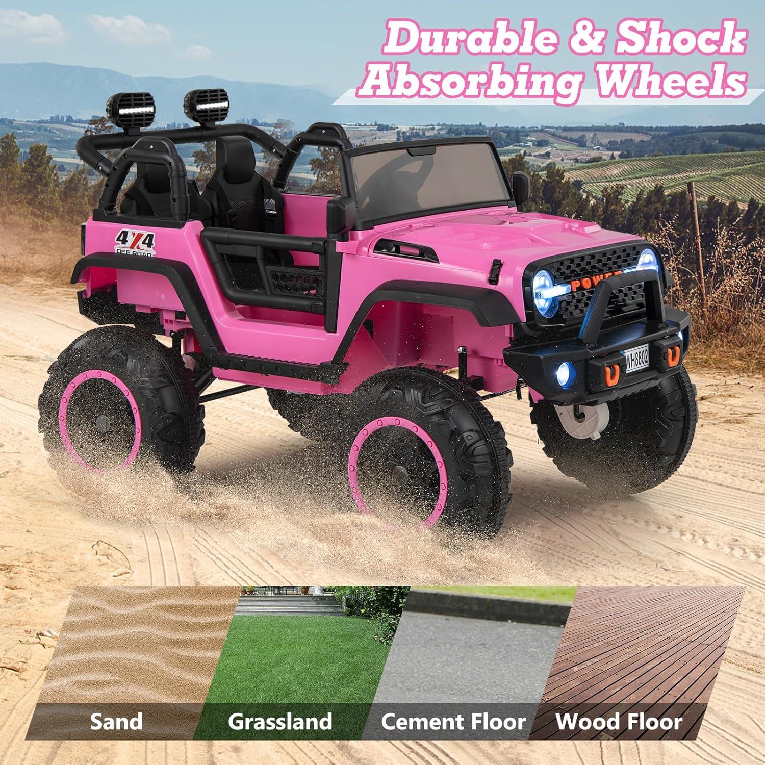 Ancheer 24V Real 2 Seater Ride On Toys Electric SUV Jeep Car With Remote Control,2WD/4WD Switchable, 4X100W Motor, Bluetooth, Music, USB, Lights