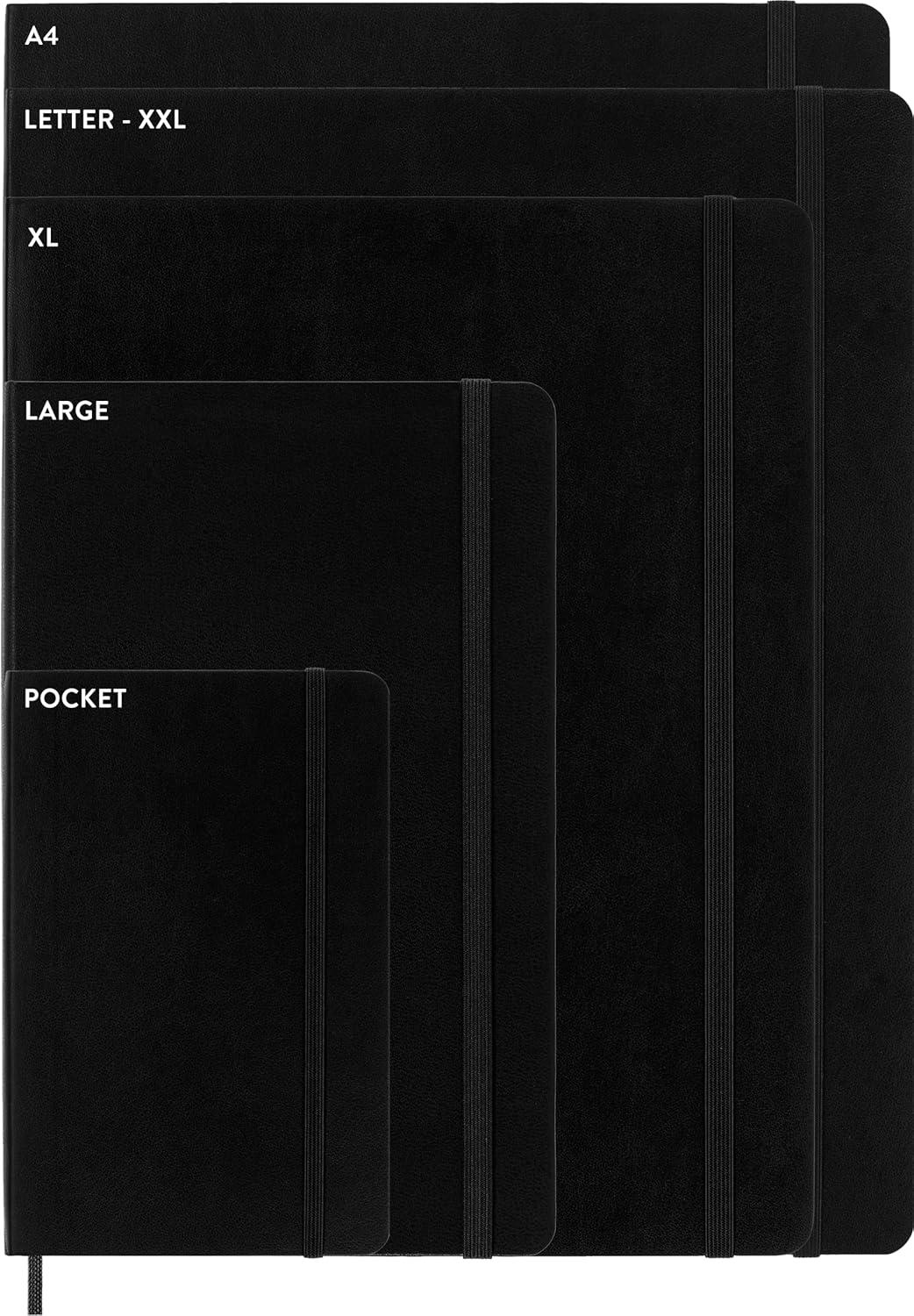 Large Black Softcover Ruled Travel Notebook with Elastic Closure