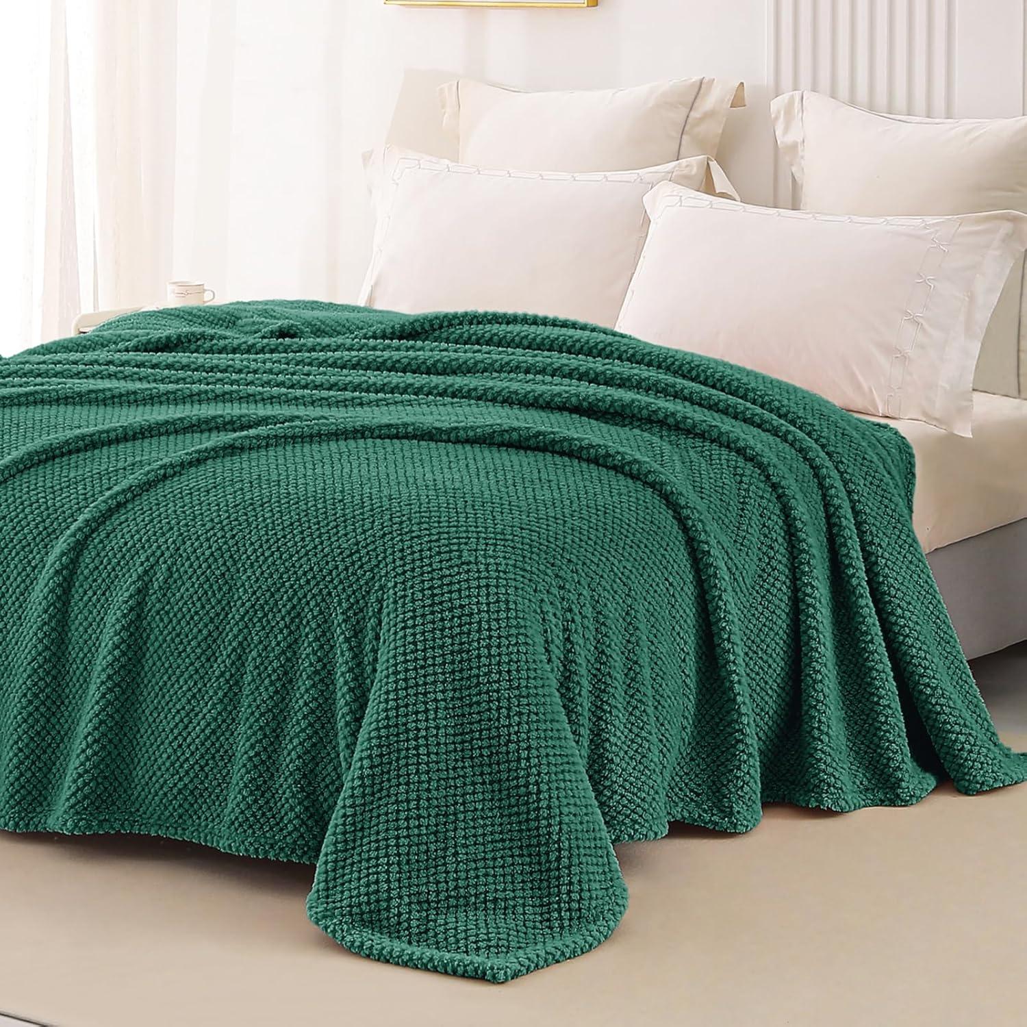 Whale Flotilla King Size Fuzzy Fleece Blanket, Fluffy Warm Soft Jacquard Bed Blankets for Fall Winter, Lightweight and Cozy, 90x104 Inch, Deep Green