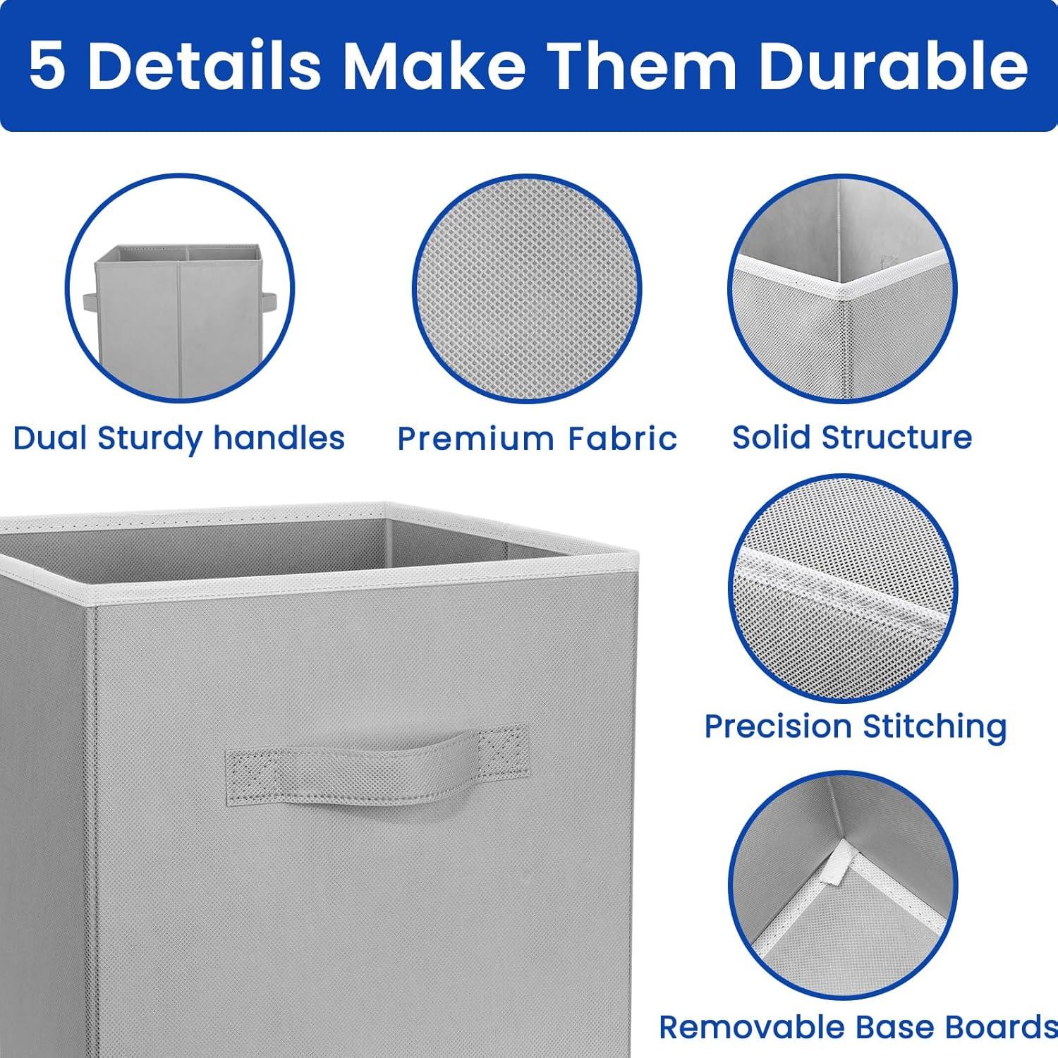11 Inch Fabric Storage Cubes with Dual Handles, Collapsible Cube Bins for Shelves (10 Pack), Foldable Baskets for Clothes, Closet Organizers and Storage Box (Grey)