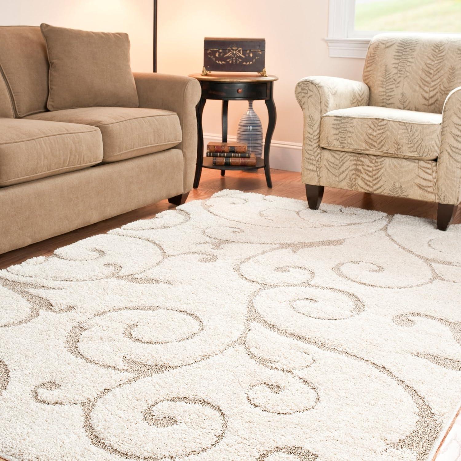 Gray Floral Shag Rectangular Synthetic Area Rug