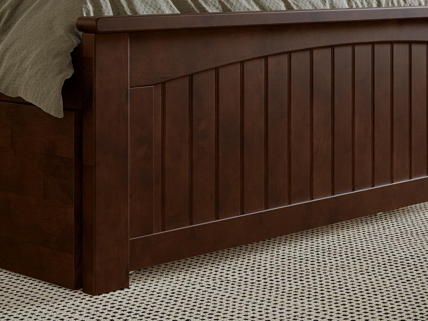 AFI Nantucket Full Wood Platform Bed with Matching Footboard and Storage Drawers, Walnut