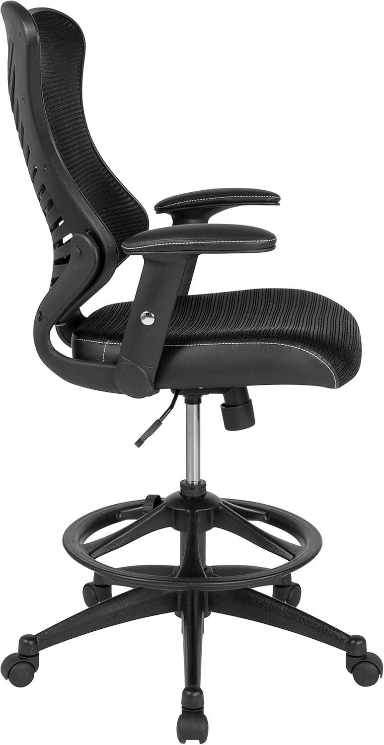 Flash Furniture Haynie High Back Mesh Drafting Chair with LeatherSoft Sides and Adjustable Arms
