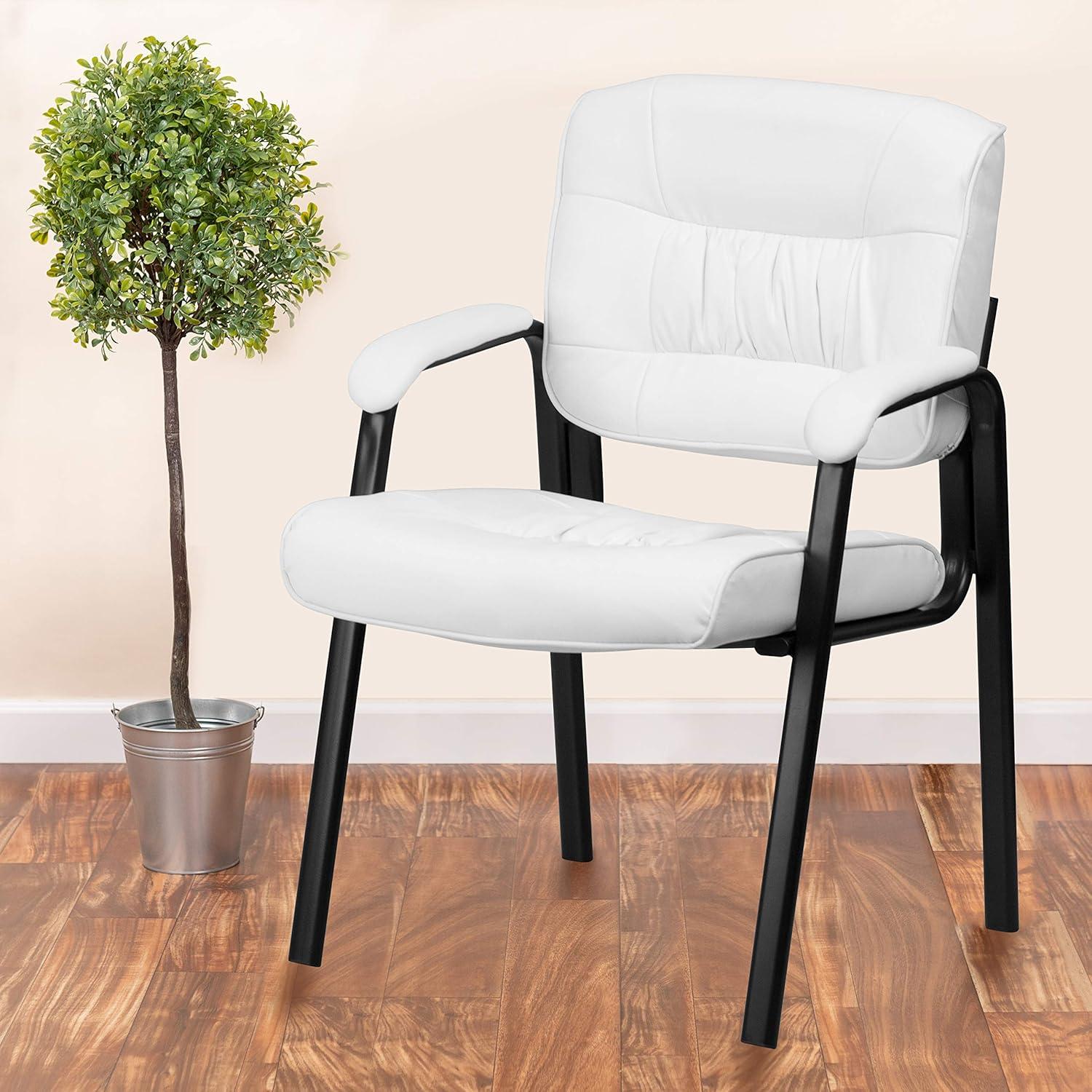 Emma and Oliver White LeatherSoft Executive Reception Chair with Black Metal Frame