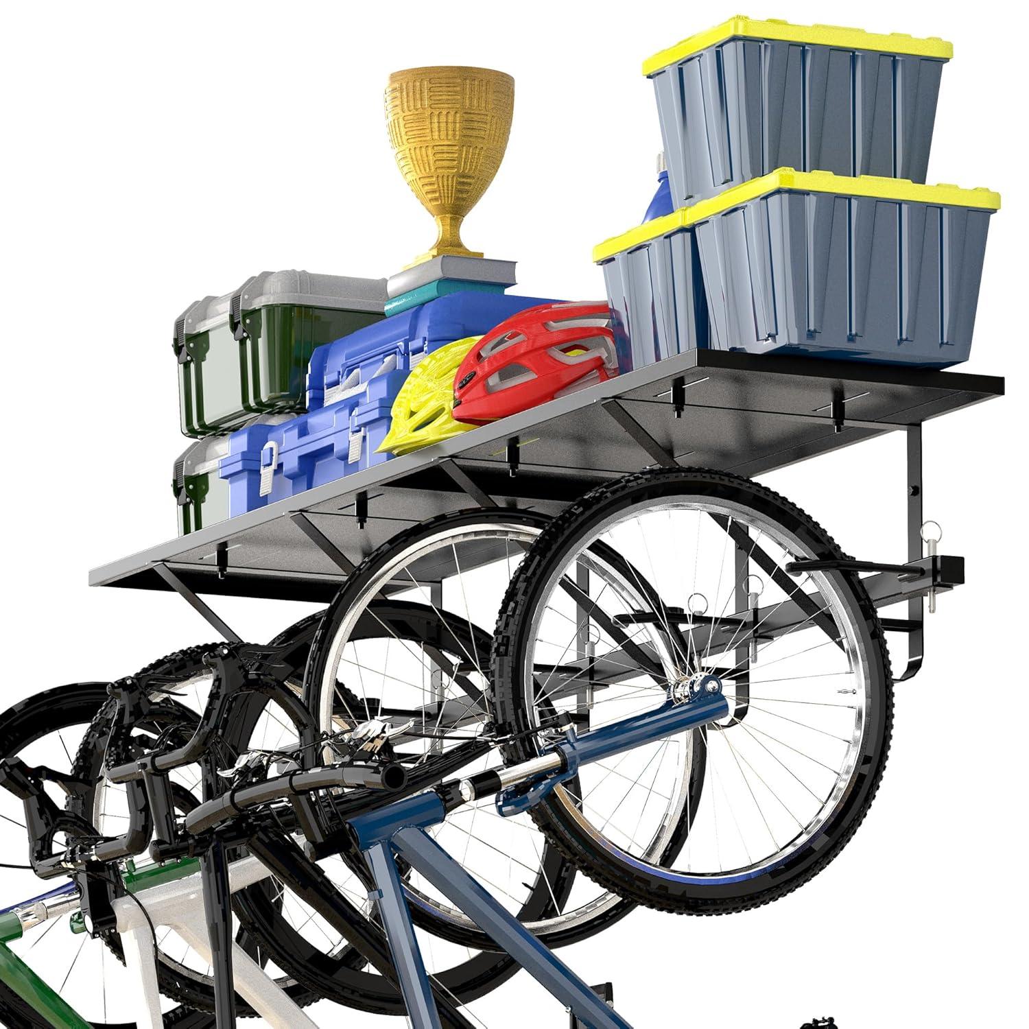 Bike Storage Rack with Shelf, Bike Wall Mount Garage Stand, Bike Hanger Storage Bicycles Hanger Hooks Bike Hooks for Garage Organizer