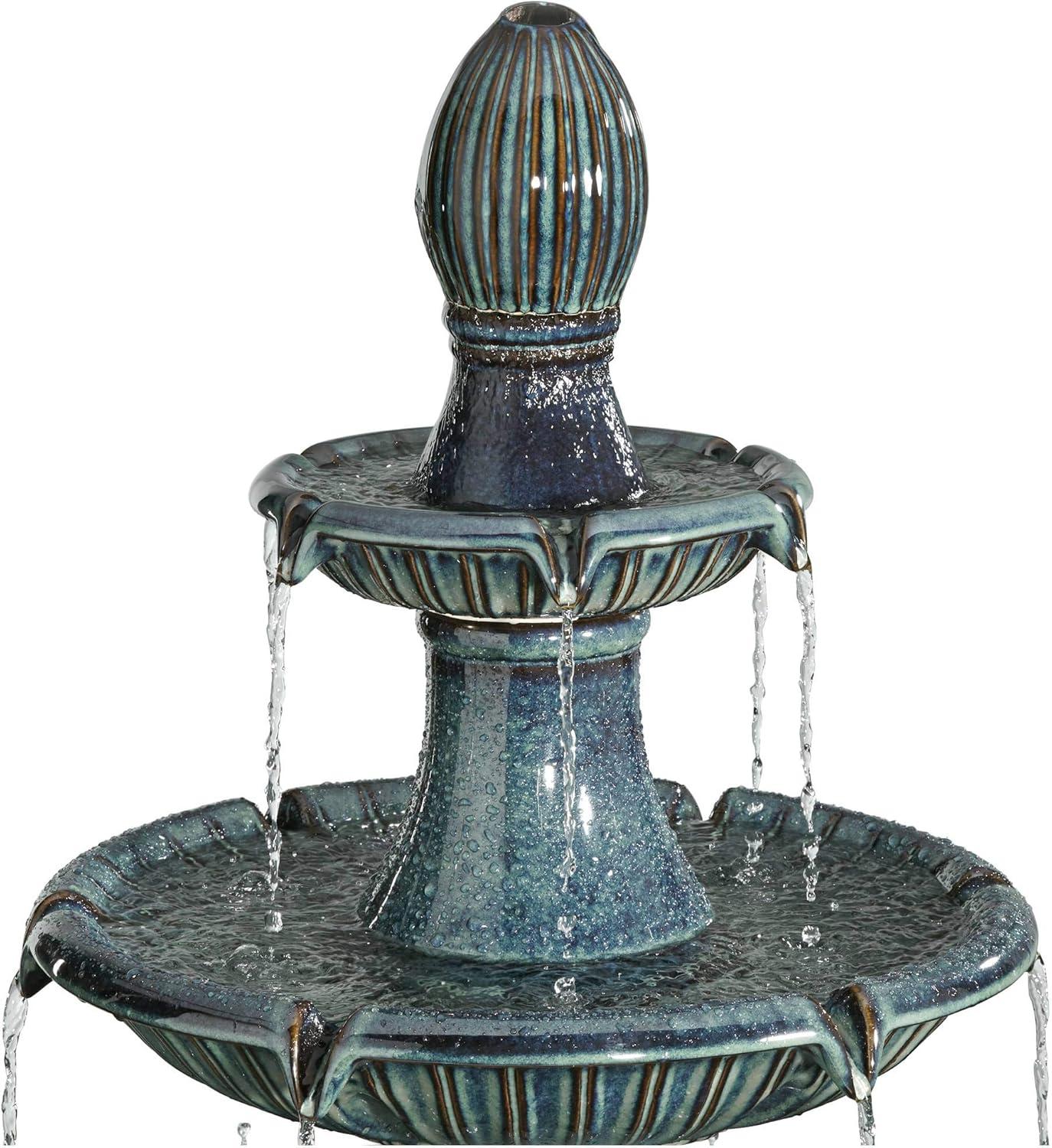 John Timberland Outdoor Floor Water Fountain with Light LED 46" High Three Tier for Yard Garden Patio Deck Home