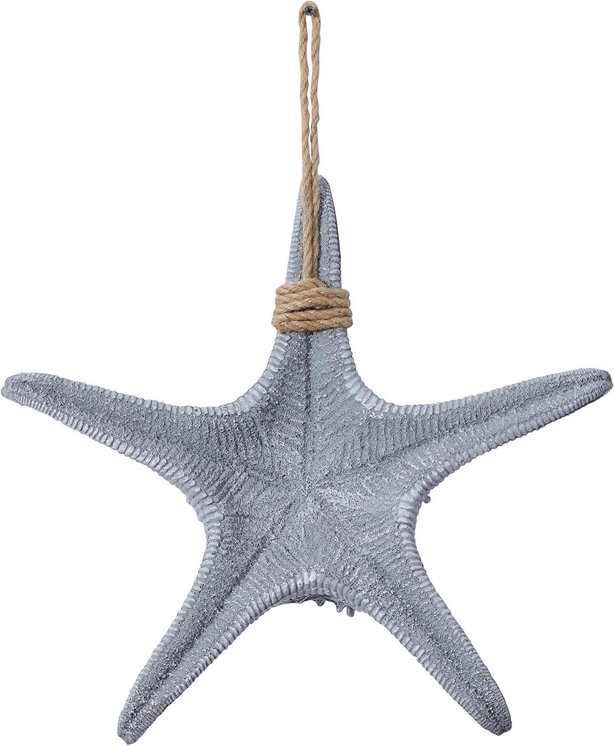 DecMode Gray Polystone Starfish Wall Decor with Hanging Rope