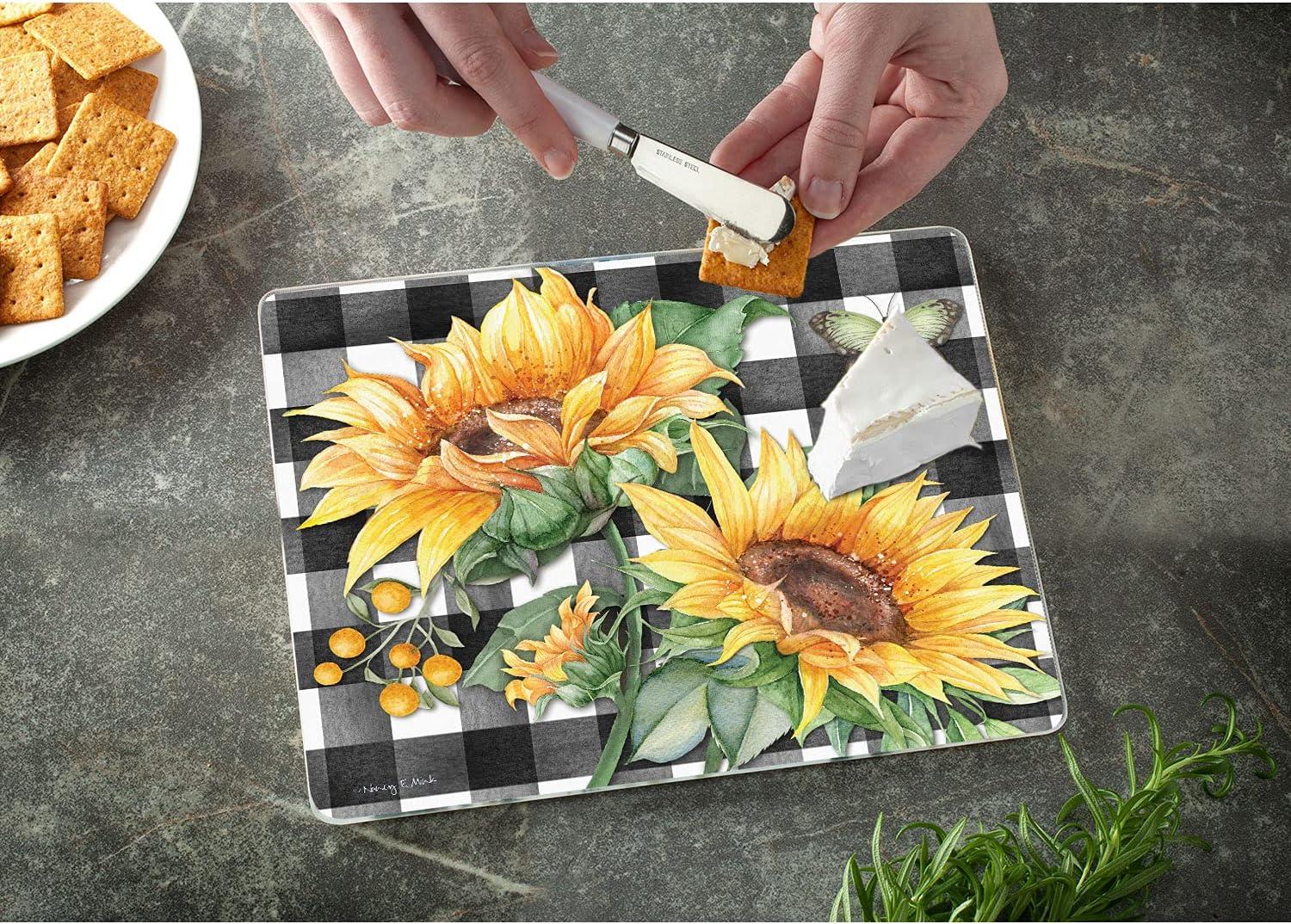 CounterArt Sunflower Fields Tempered Glass Cutting Board 10" x 8"