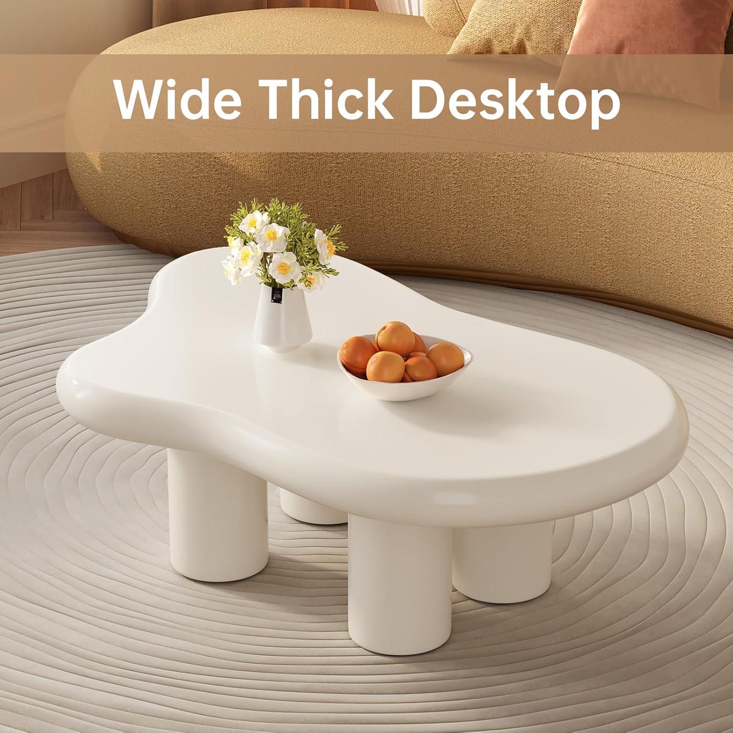 Guyii 41.02" Cream White Cloud Coffee Table, Irregular Coffee Table with 3 Legs for Living Room, Office