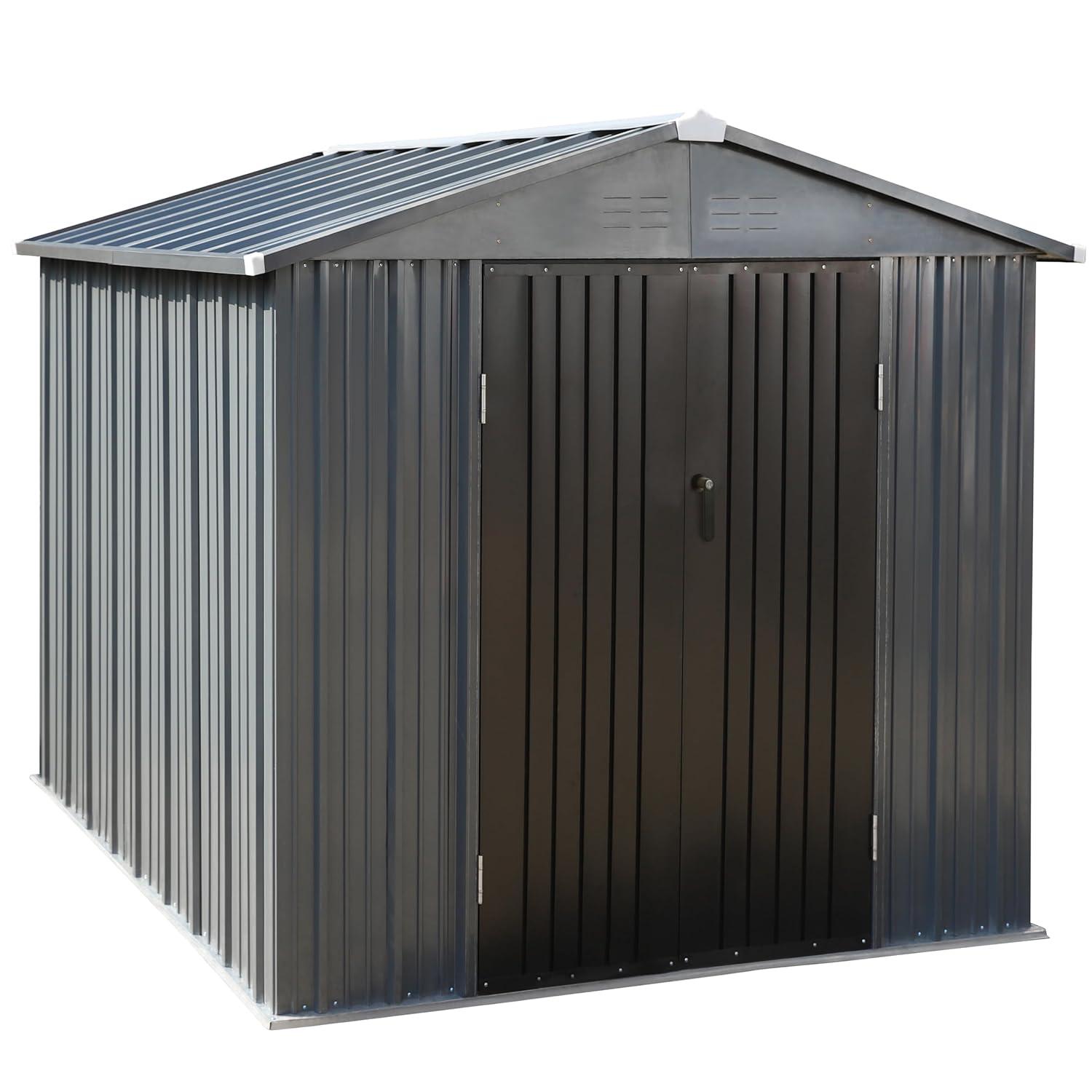 VEIKOUS  Outdoor Metal Storage Shed with Lockable Door and Air Vents for Garden 8x10