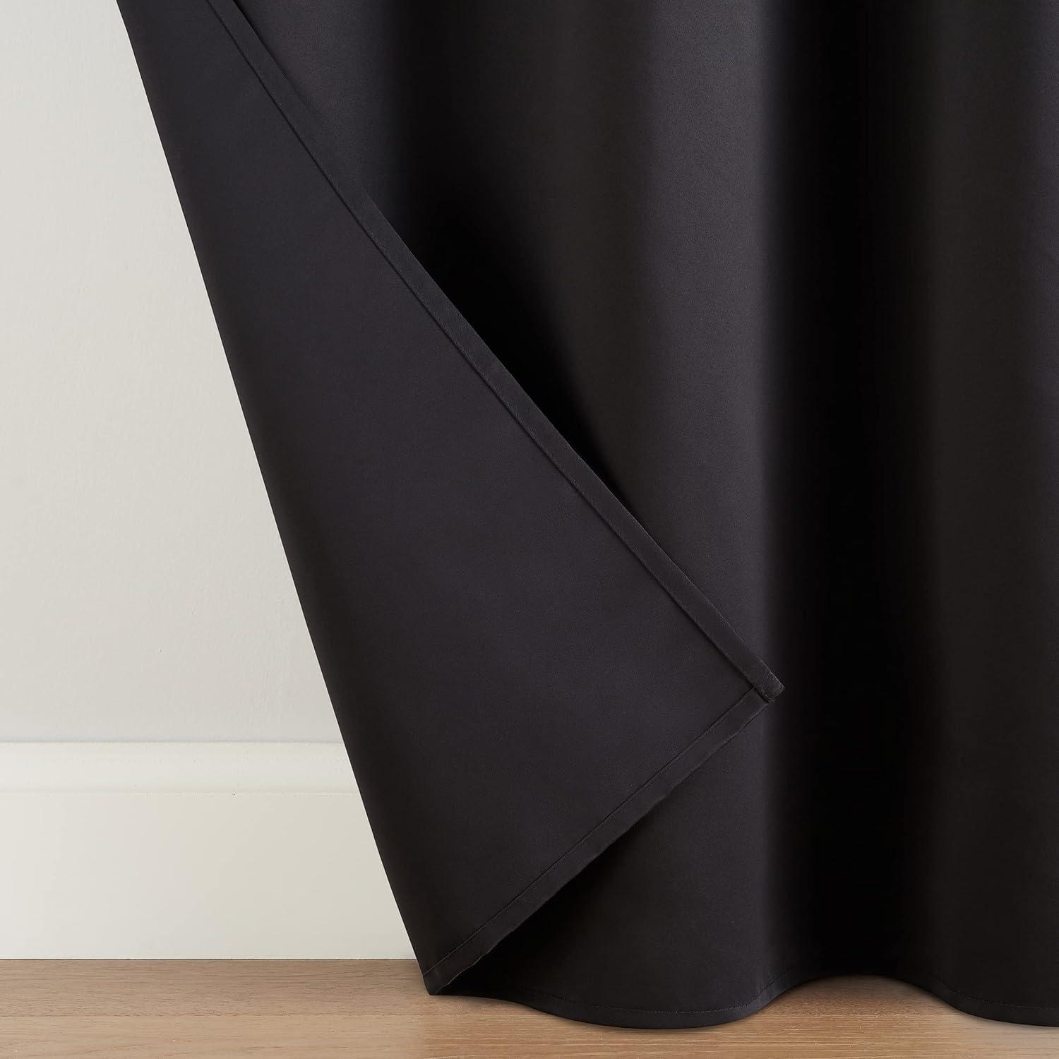 ECLIPSE Andover Solid Tripleweave Thermal Blackout Grommet Curtains for Bedroom (2 Panels), 42 in x 63 in, Black