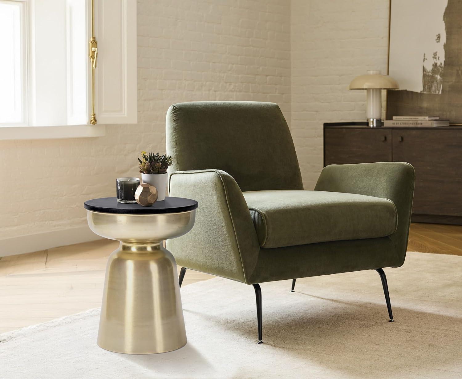 Finch Finch Adler Rothko Accent Side Table, Granite Top, Brushed Brass or Rose Gold Base, Hourglass Shape