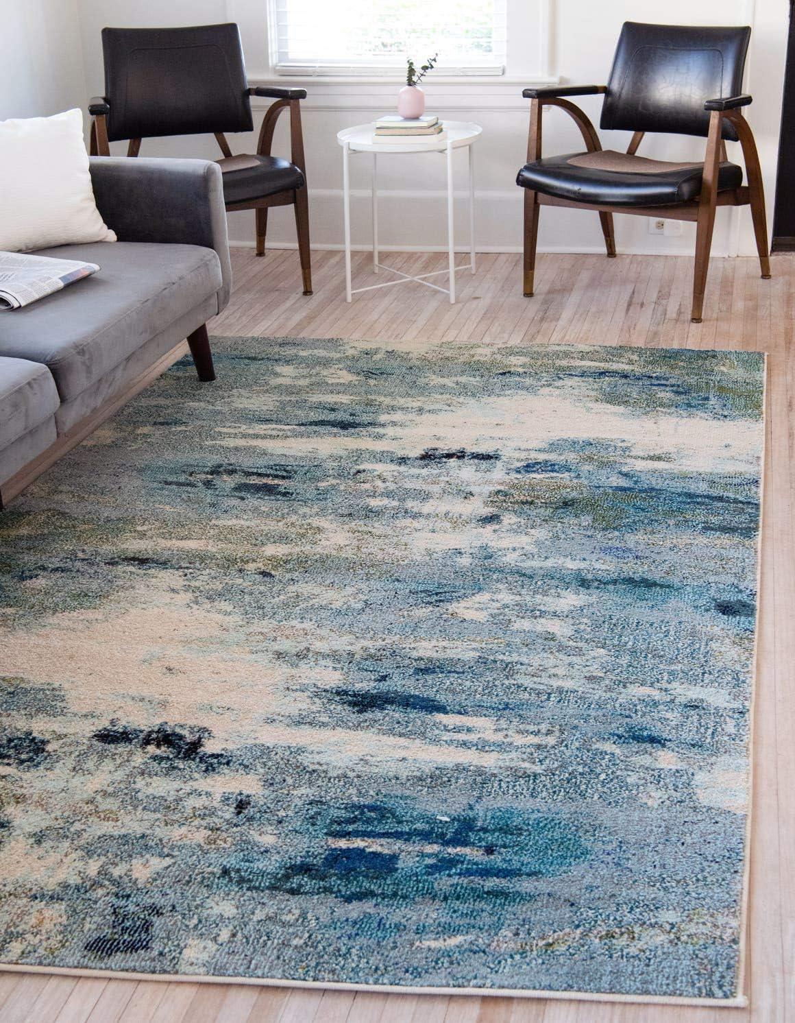 Light Blue and Beige Abstract Rectangular Area Rug