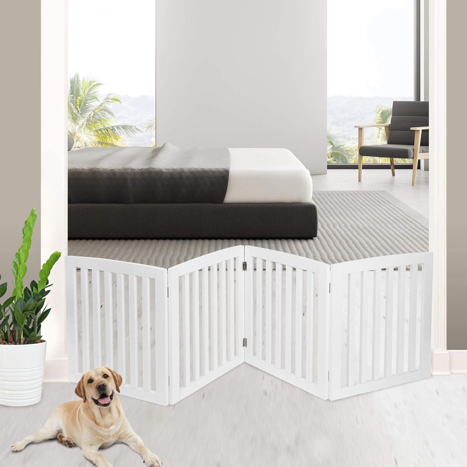 Dog Gate Pet Gate Indoor for Stairs Doorways 82x24 Inch 4 Panels Dog Fence Extra Wide Wooden