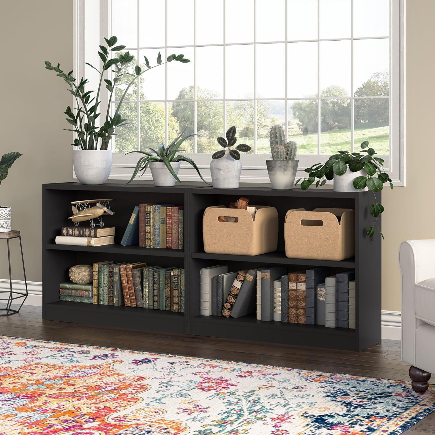 Classic Black Adjustable 2-Shelf Wood Bookcase