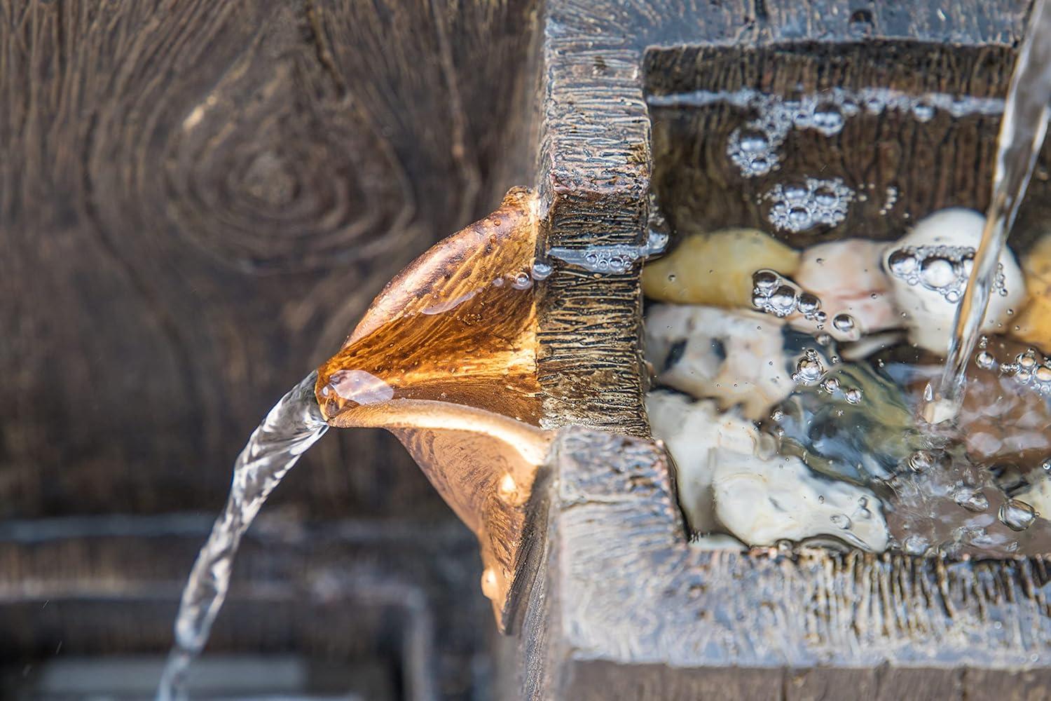 Lincoln Dark Wood Grain Resin Floor Fountain with Copper Spouts