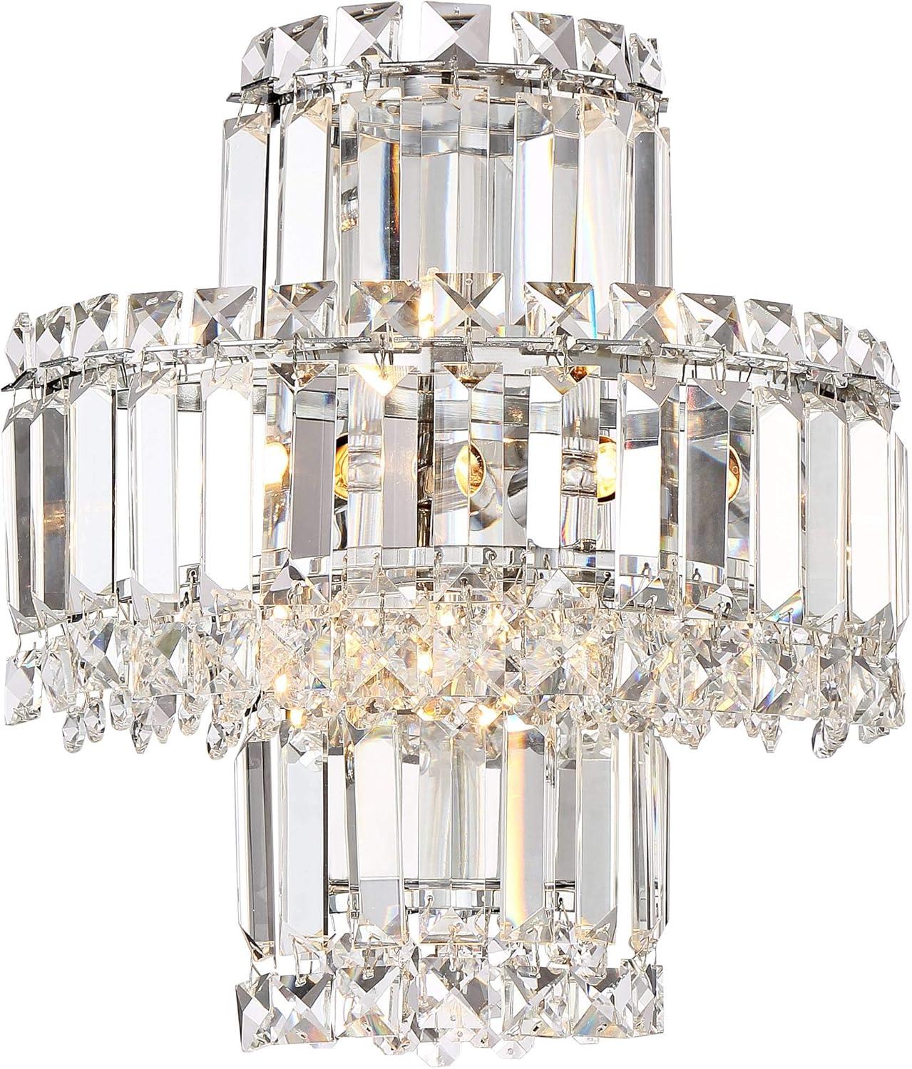 Vienna Full Spectrum Magnificence Wall Light Sconce Chrome Hardwire 11 1/2" 4-Light LED Fixture Tiered Clear Crystal for Bedroom Bathroom Vanity Home