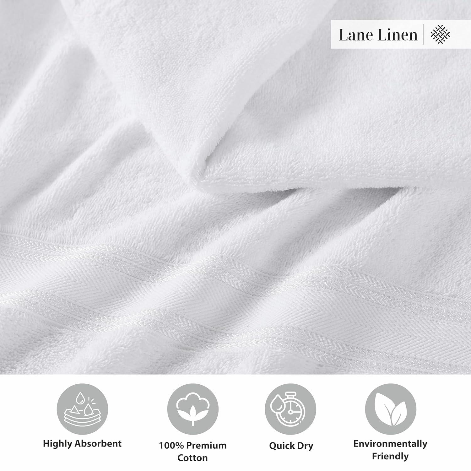 LANE LINEN Luxury Bath Towels Set - 12 Piece, 100% Cotton, Zero Twist, Super Soft & Absorbent, Includes 4 Bath Towels, 4 Hand Towels, 4 Washcloths - White
