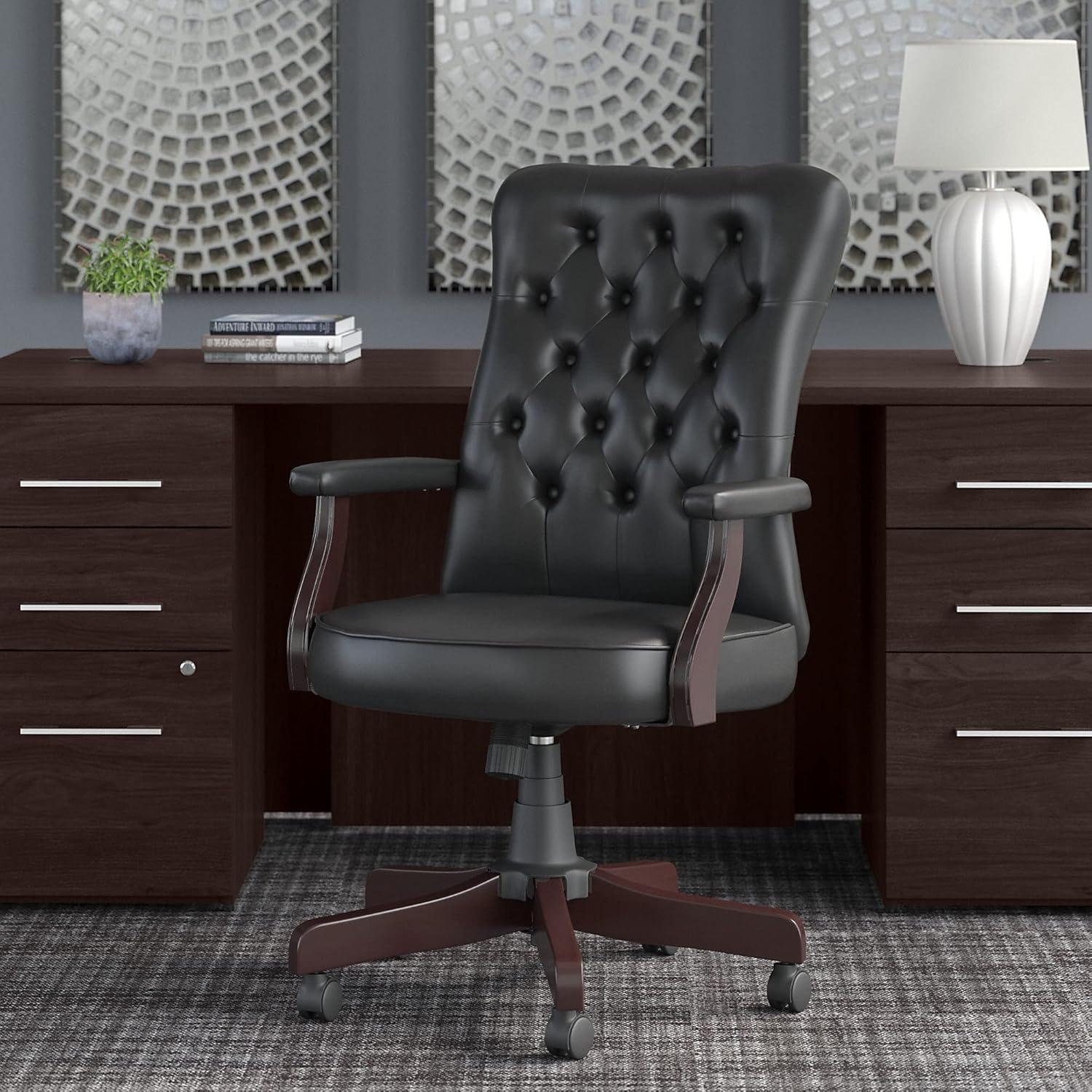 Saratoga High Back Tufted Office Chair with Arms in Black - Bonded Leather