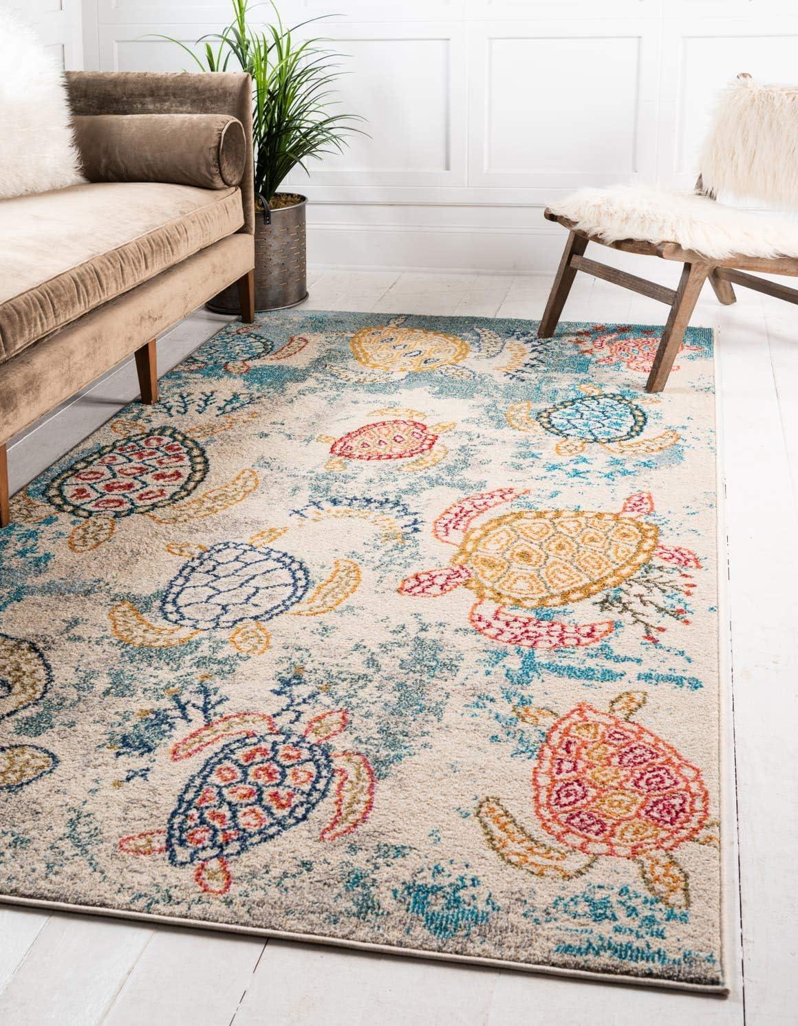 Unique Loom Positano Collection Area Rug - Treasure (8' x 10' Rectangle Beige/Blue)