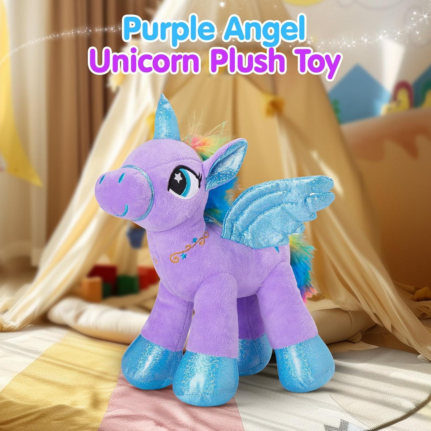 14'' Purple LED Light Up Unicorn Plush Toy with Glitter Wings