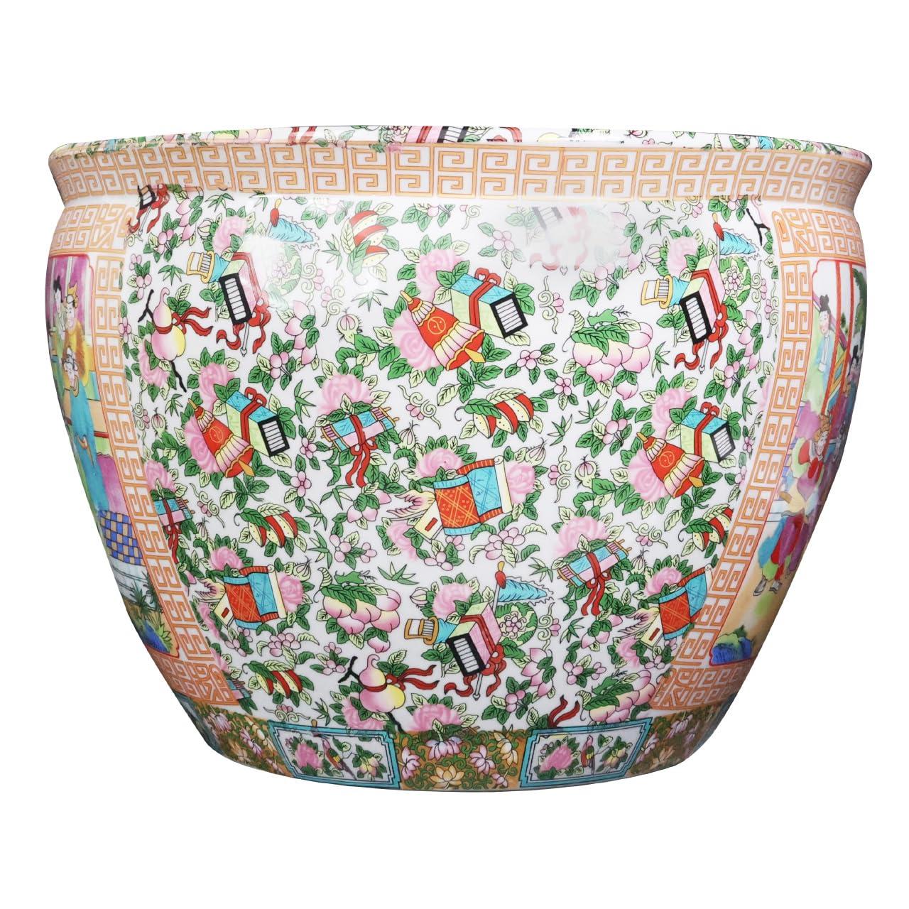 Hand Painted Chinese Porcelain Round Plant Pot, 12-inch