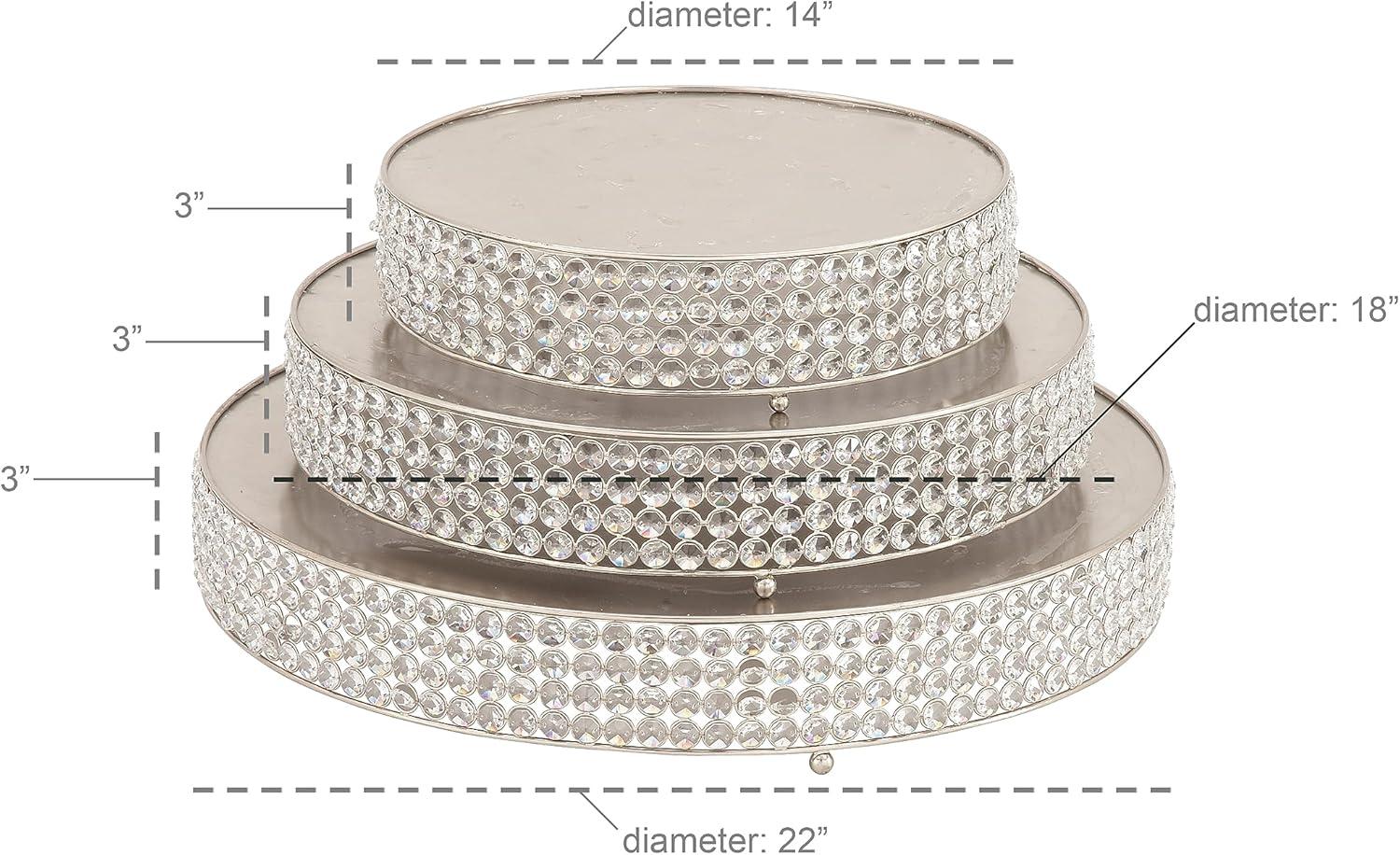 Olivia & May Set of 3 Round Iron Cake Stands with Crystal Bead Accents Silver: Decorative Display Holders