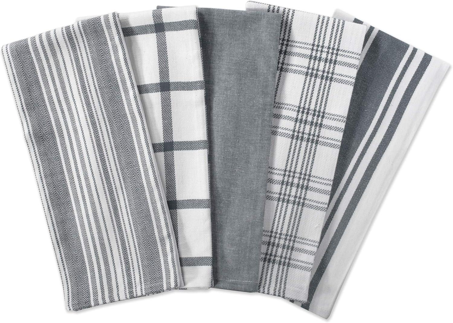 DII Assorted Woven, Kitchen Dishtowel Set, 18x28", Gray, 5 Piece