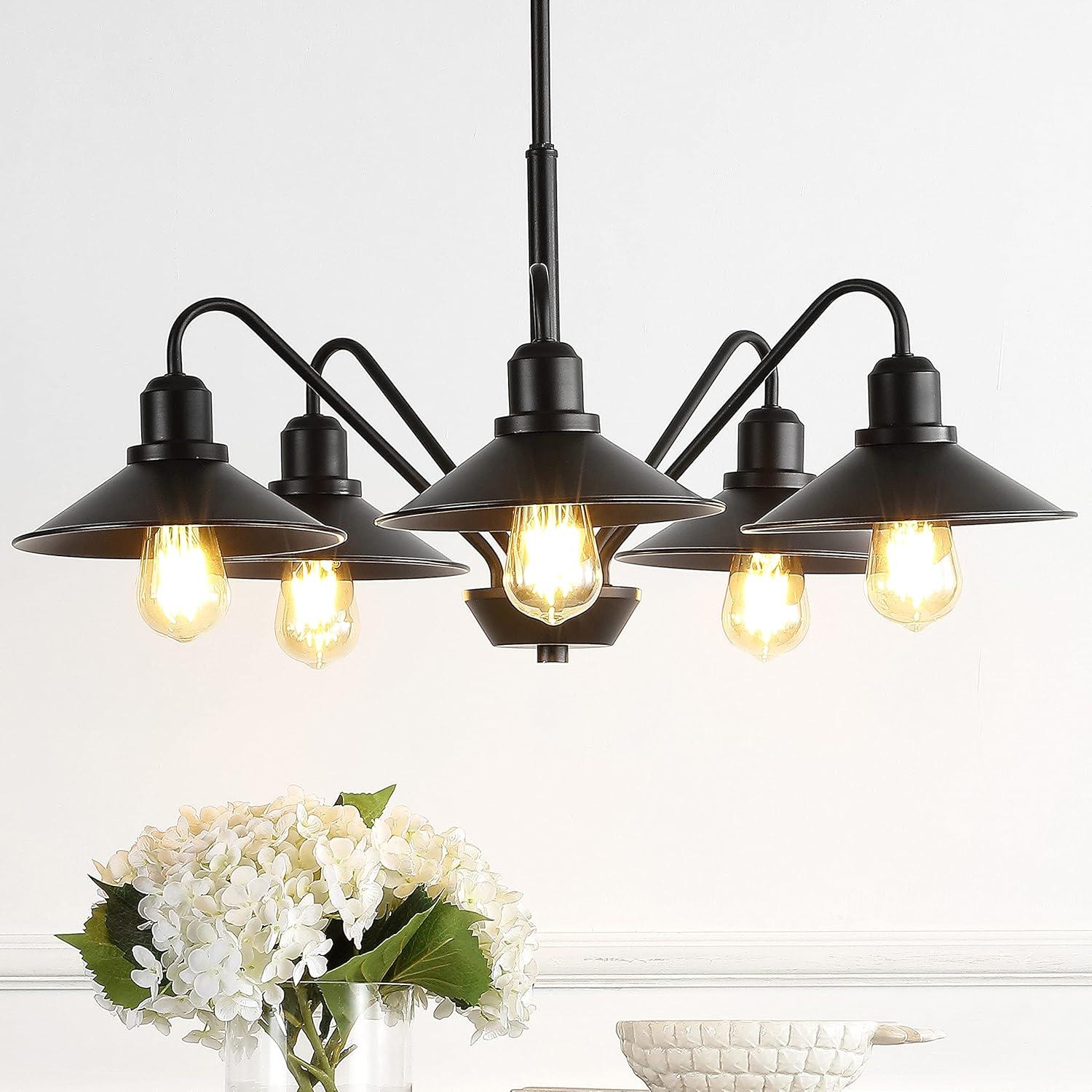 Cole 27" 5-Light Metal Farmhouse Industrial LED Pendant, Oil Rubbed Bronze