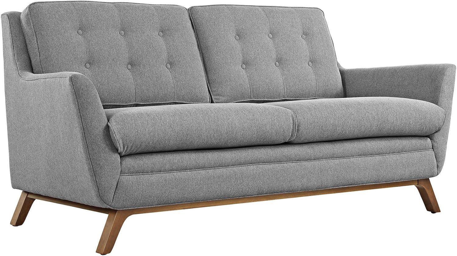 Expectation Gray Tufted Fabric Loveseat with Walnut Base