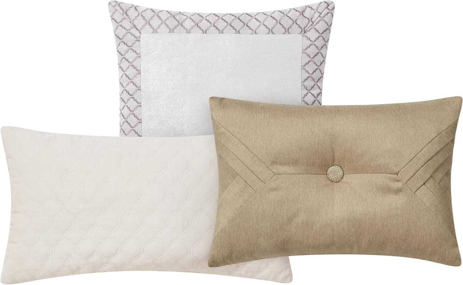 Ivory, Gold, and Silver Embroidered Velvet Throw Pillow Set