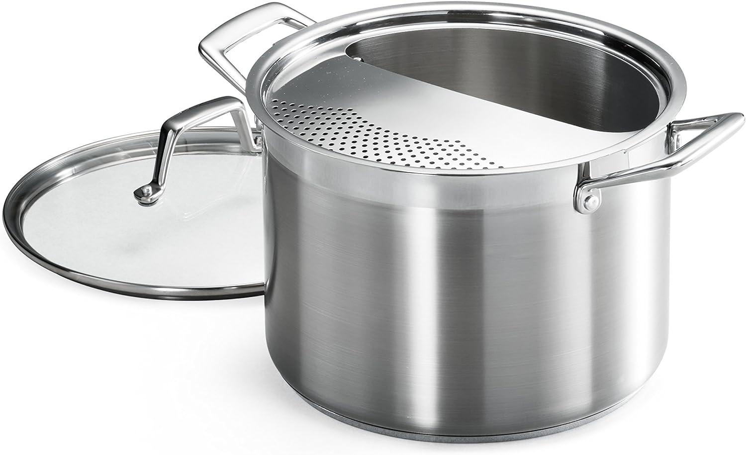 Polished Stainless Steel 8-Quart Pasta Cooker with Glass Lid