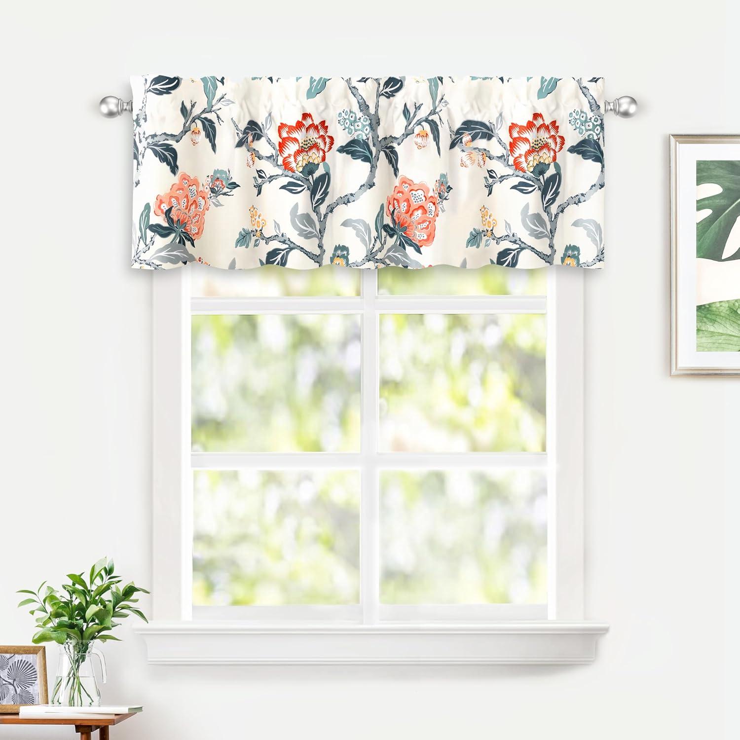 DriftAway Ada Floral Lined Thermal Insulated Room Darkening Blackout Grommet Window Curtains, 2 Panels, 52" x 72", Ivory Orange Teal