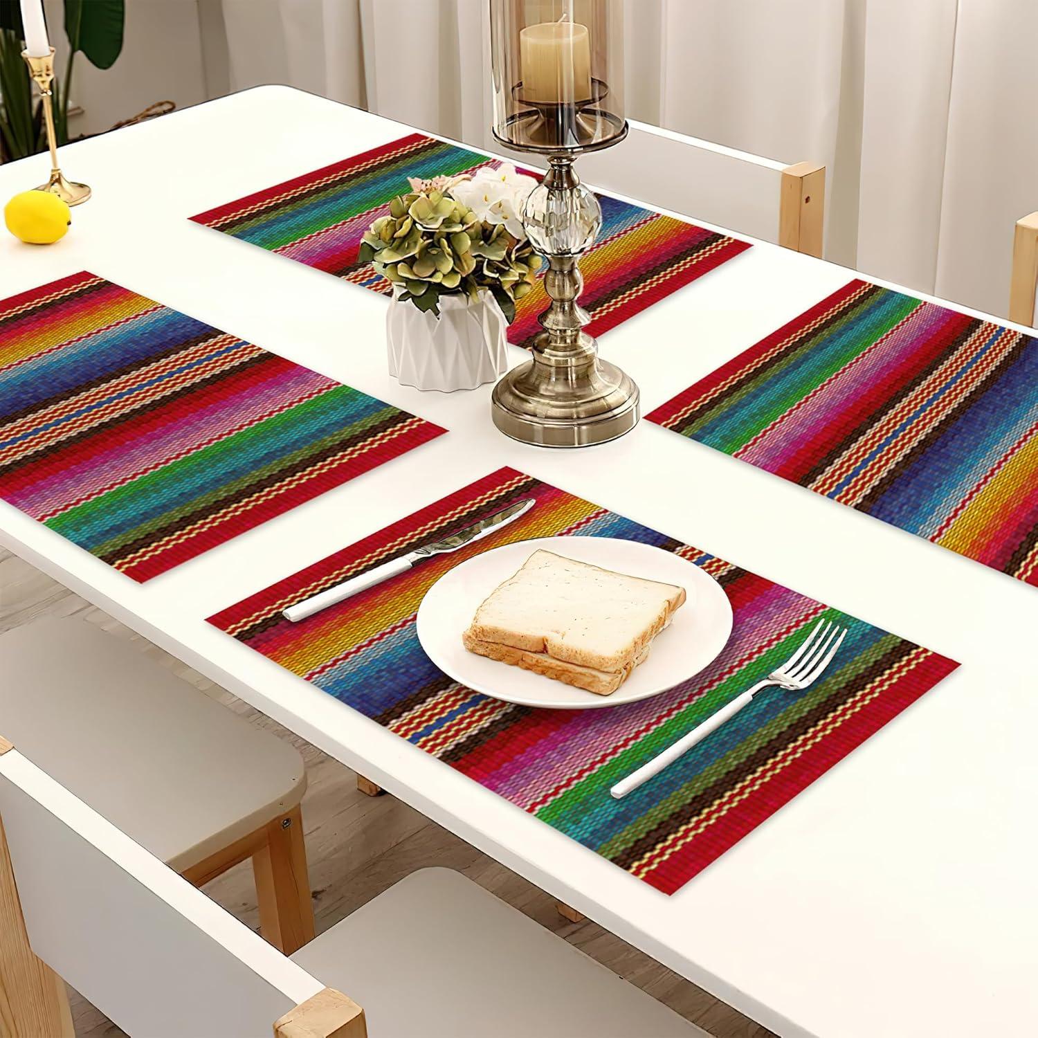 Colorful Mexican Stripe Linen Placemats Set of 6