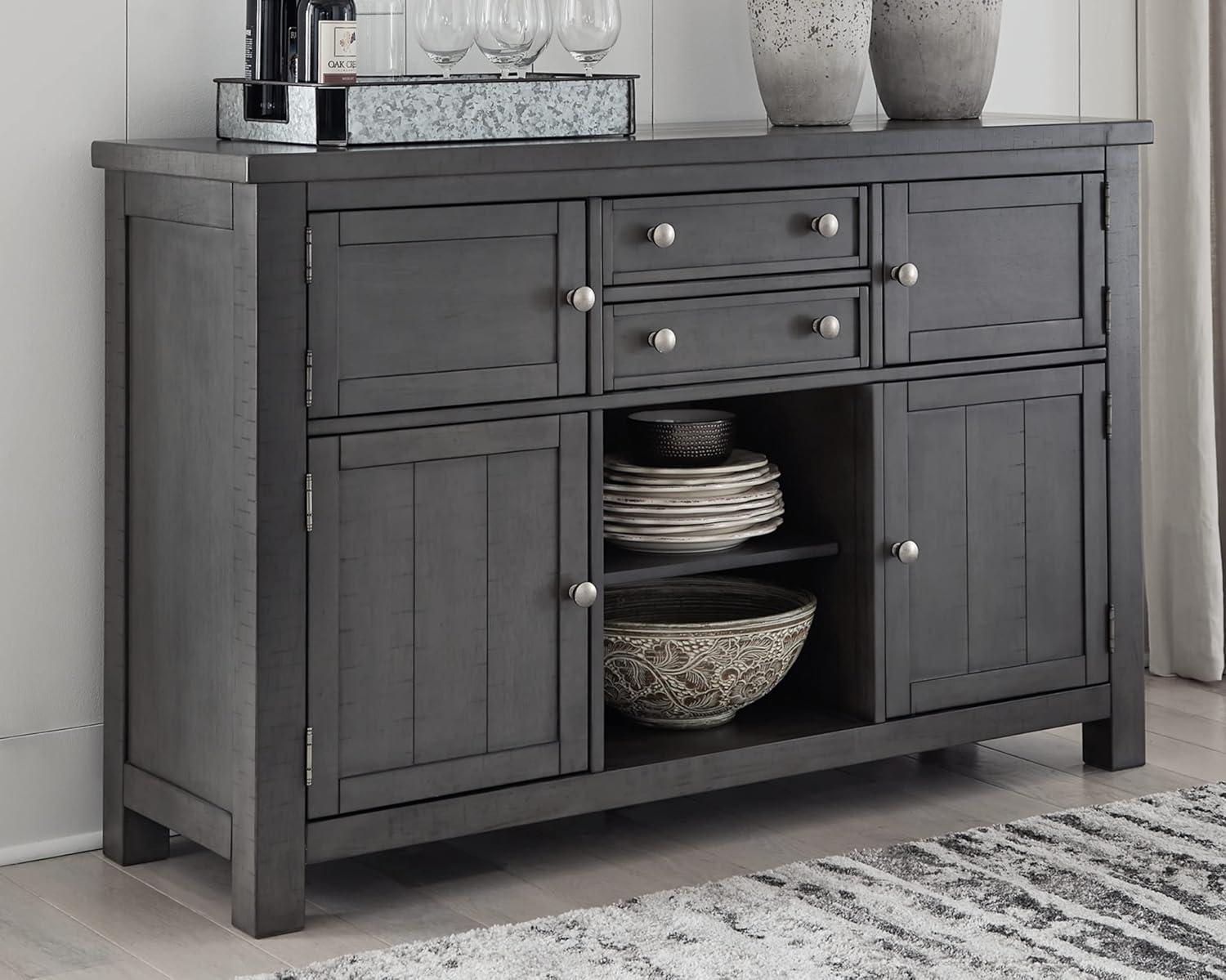 Gray Acacia Veneer Transitional Dining Server with 3 Drawers