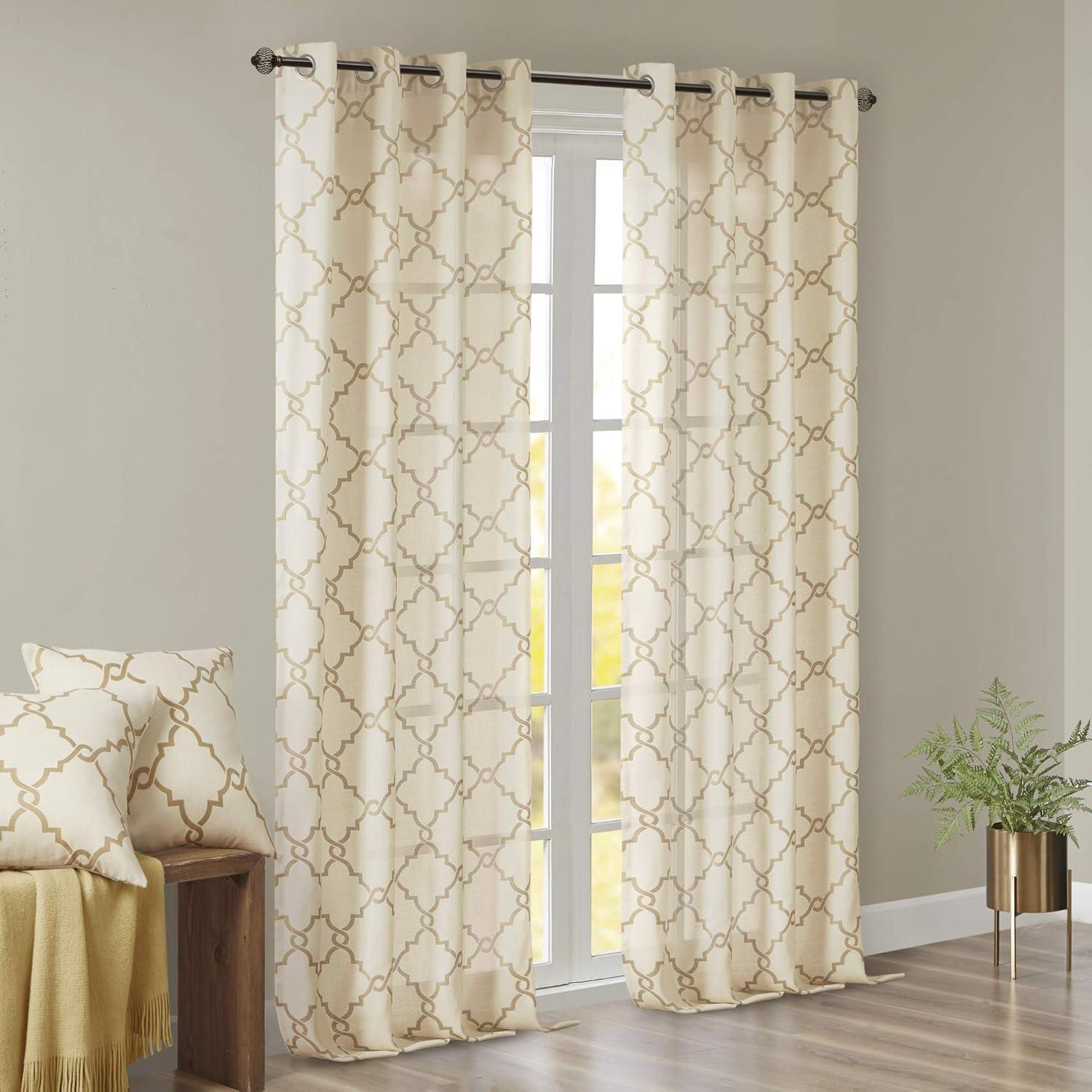 Fretwork Print Grommet Top Window Curtain Panel