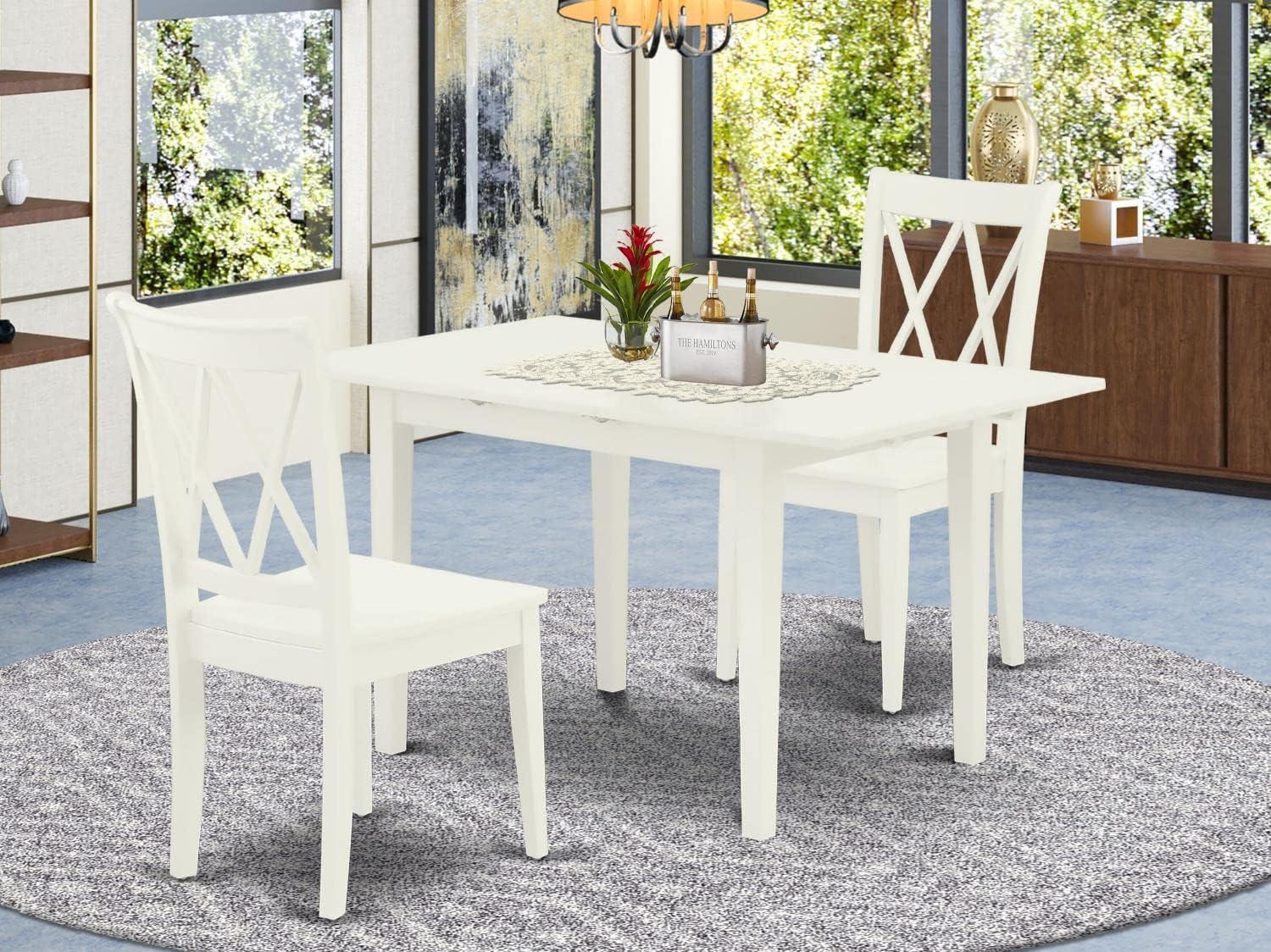 Linen White Rubber Wood 3-Piece Dining Set with Double X Back Chairs