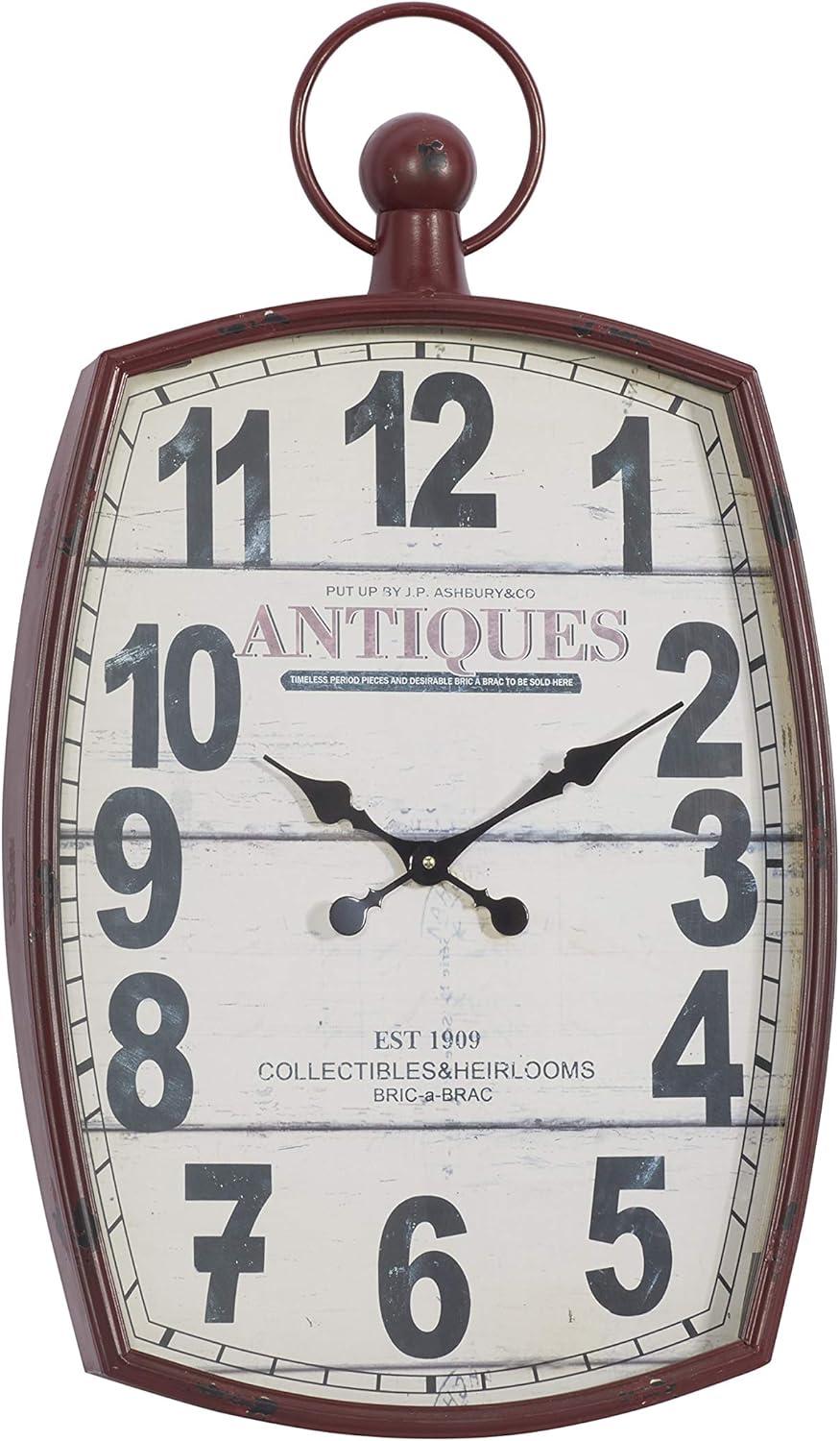 XL Red and White Vintage Metal Wall Clock