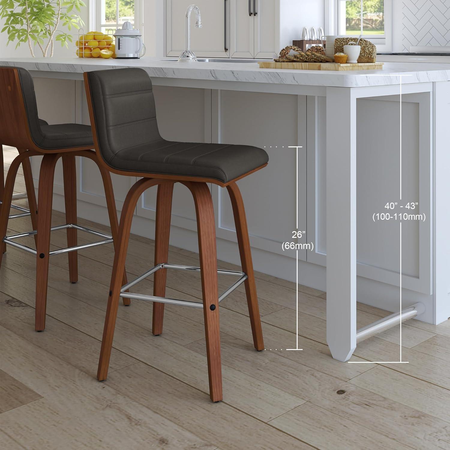 35 x 17 x 20 in. 26 in. Vienna Counter Height Barstool, Walnut Wood with Grey Faux Leather