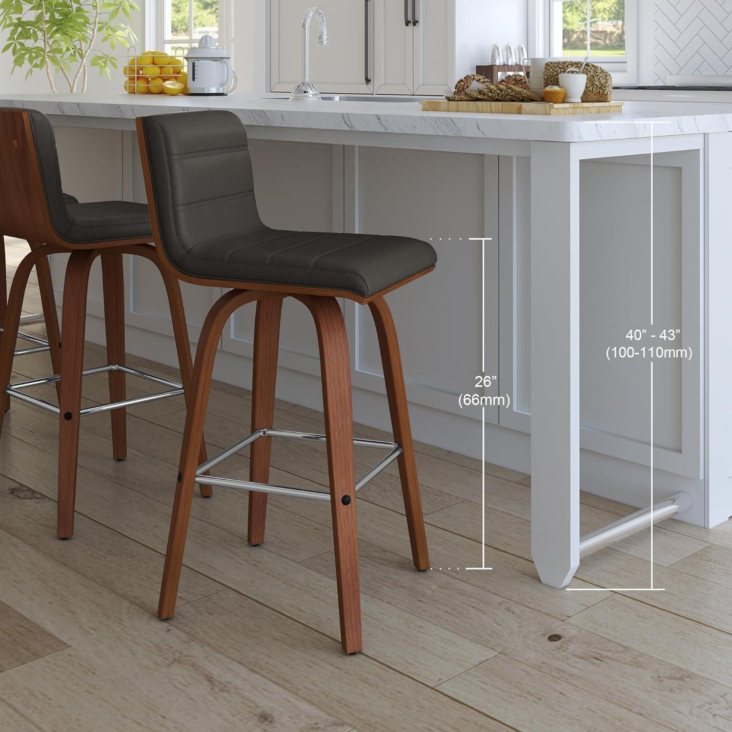 Vienna 26" Swivel Counter Stool in Walnut Wood Finish with Gray Faux Leather