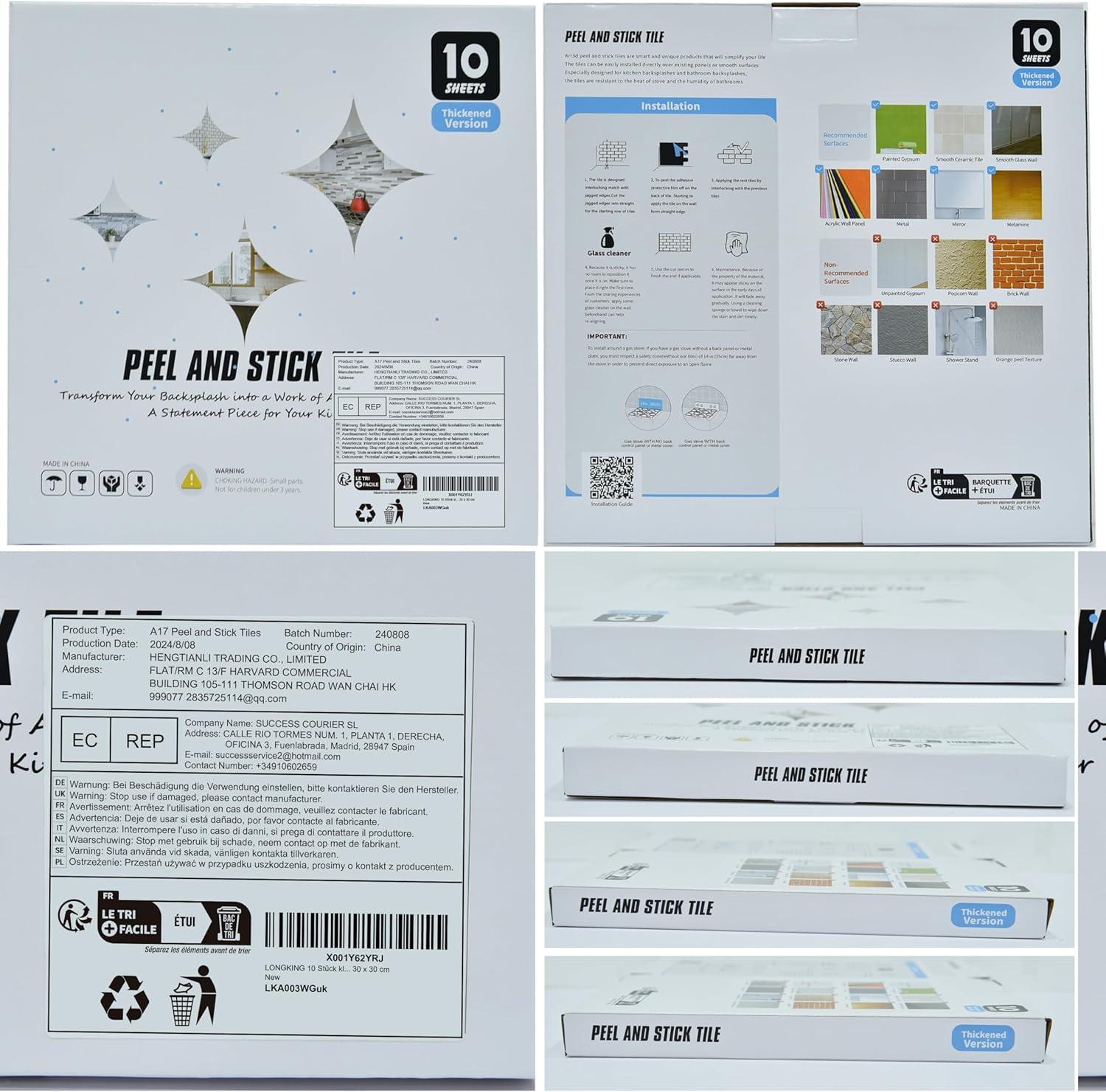 Art3d Peel and Stick Backsplash Tile, 10-Sheet Stick on Subway Tiles for Kitchem, Bathroom Back Splashes, 12"x12", Warm White with Black Grout