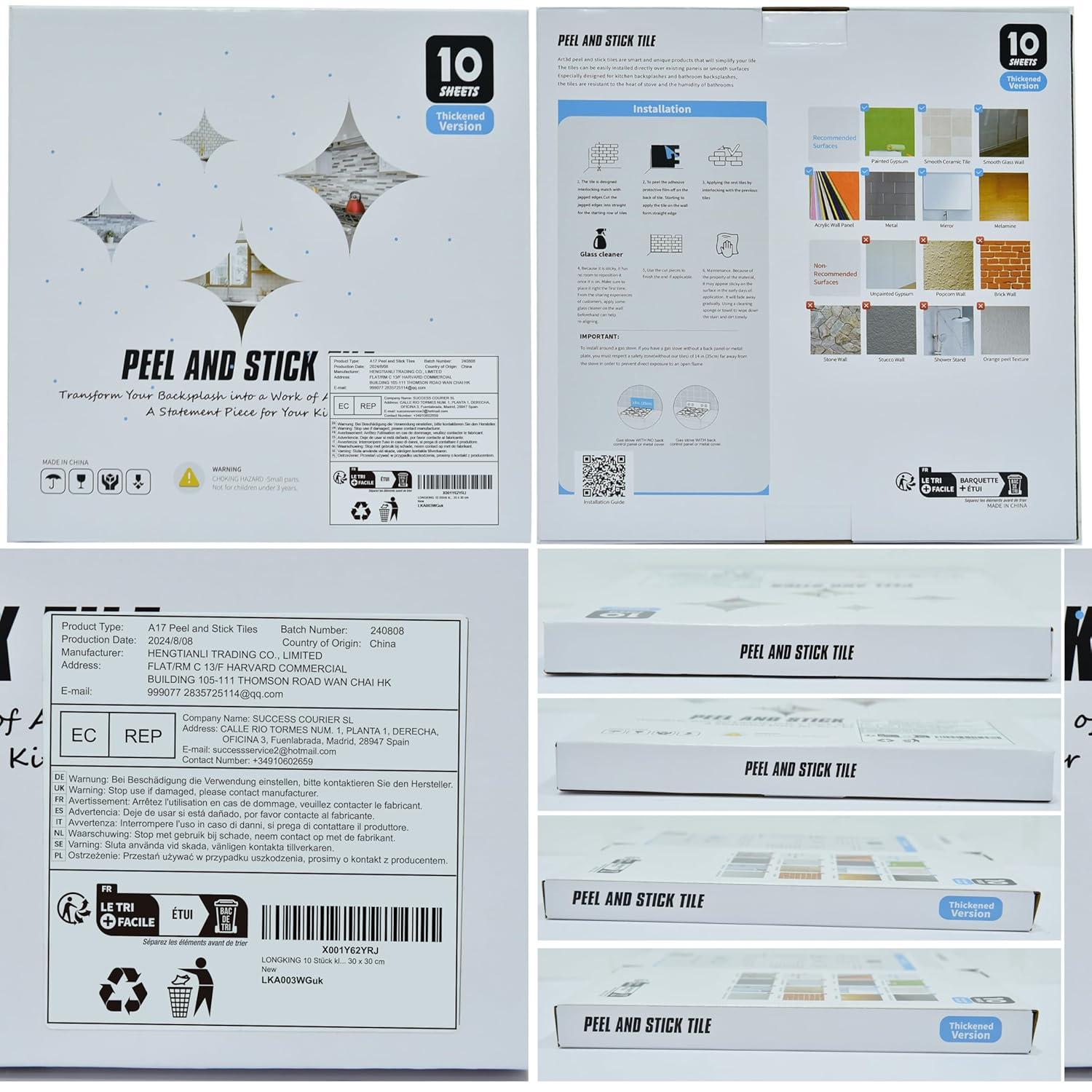 Art3d Peel and Stick Backsplash Tile, 10-Sheet Stick on Subway Tiles for Kitchem, Bathroom Back Splashes, 12"x12", Warm White with Black Grout