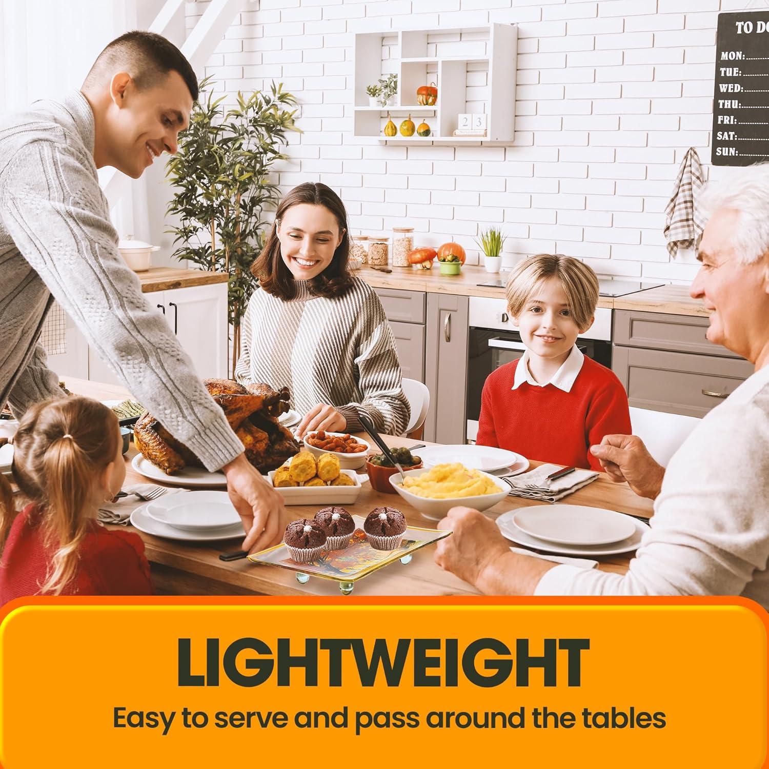 GAC Unique Landscape Design Rectangular Tempered Glass Serving Tray on Glass Ball Legs – 10x14 Inch – Break Resistant – Oven, Microwave, and Dishwasher Safe–Attractive Yellow Colored Serving Platter