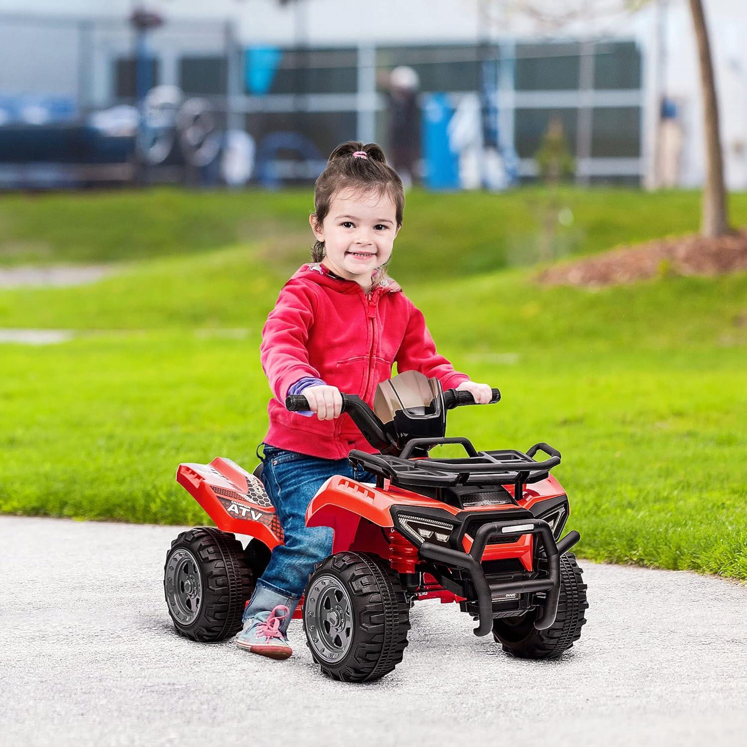 Aosom Kids ATV Four Wheeler Ride on Car, Motorized Quad, 6V Battery Powered Electric Quad with Songs for 18-36 Months, Red