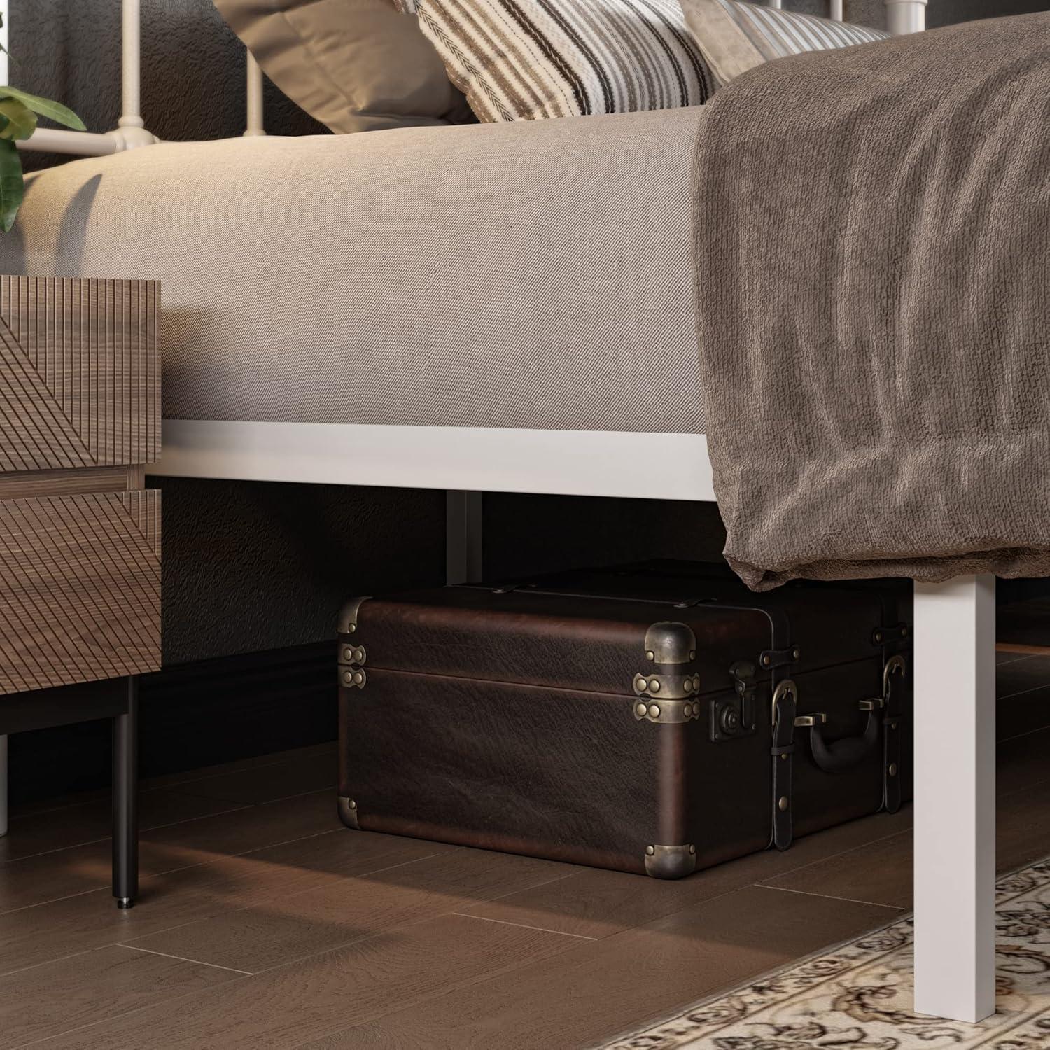 Allewie Full Size Metal Platform Bed Frame with Victorian Style Wrought Iron-Art Headboard/Footboard, White