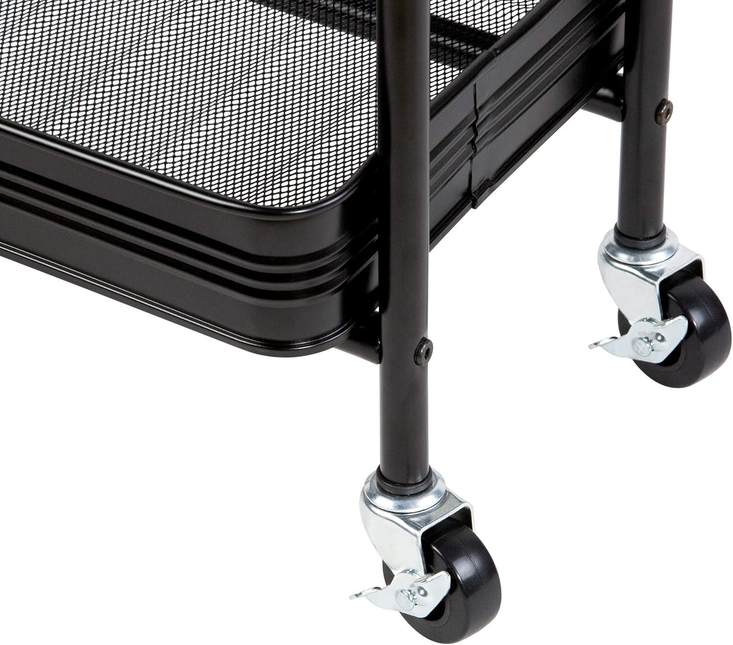 Black Metal 3-Tier Rolling Storage Cart