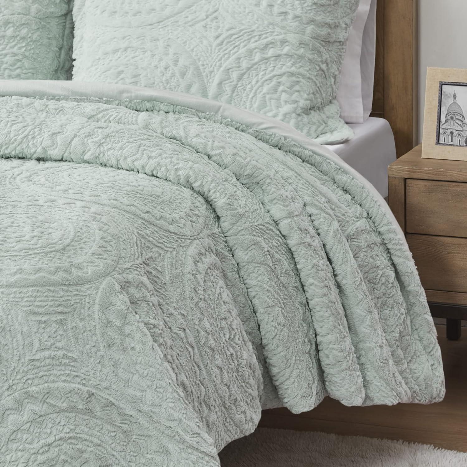 Madison Park Arya Embroidered Medallion Faux Fur Ultra Plush Comforter Set