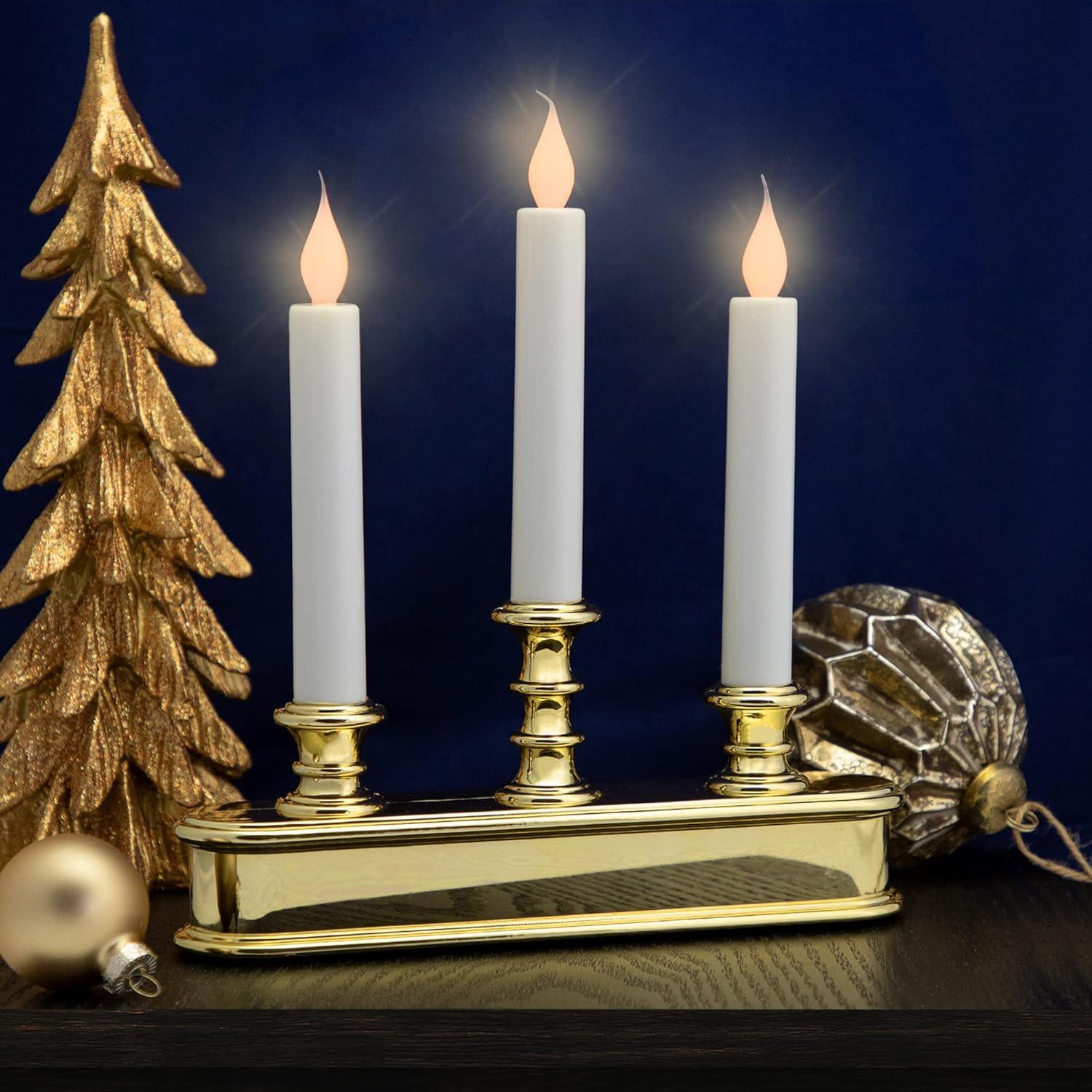 Elegant Gold Base LED Candolier, 10" Frosted Christmas Candle Display