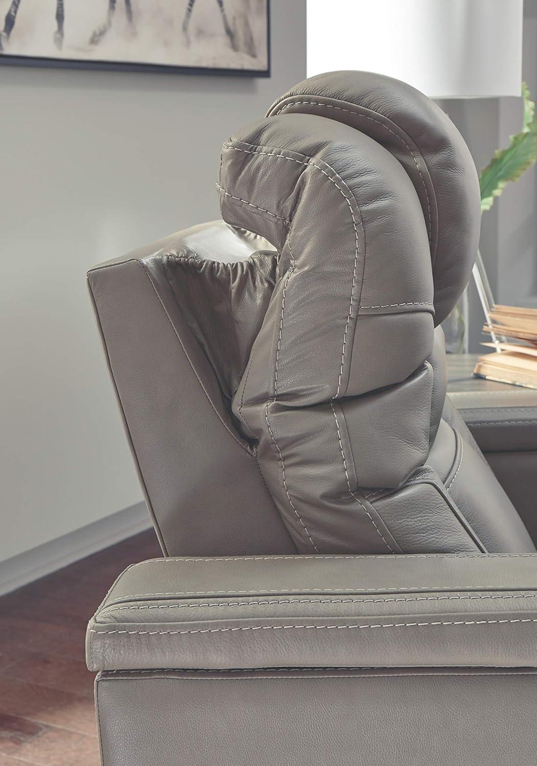 Gray Leather Power Recliner with Bluetooth Speakers