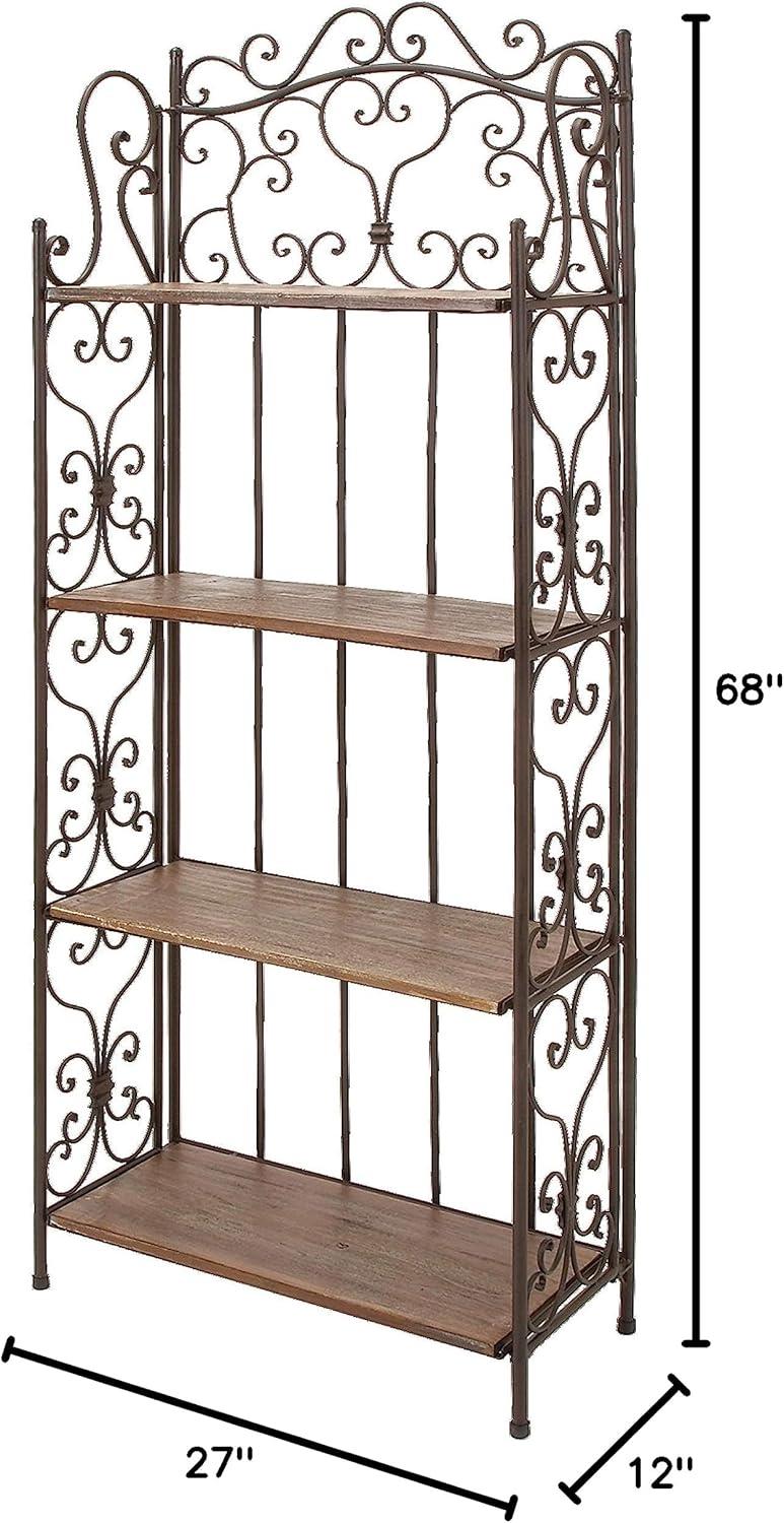 Farmhouse Brown Wood and Iron Baker's Rack